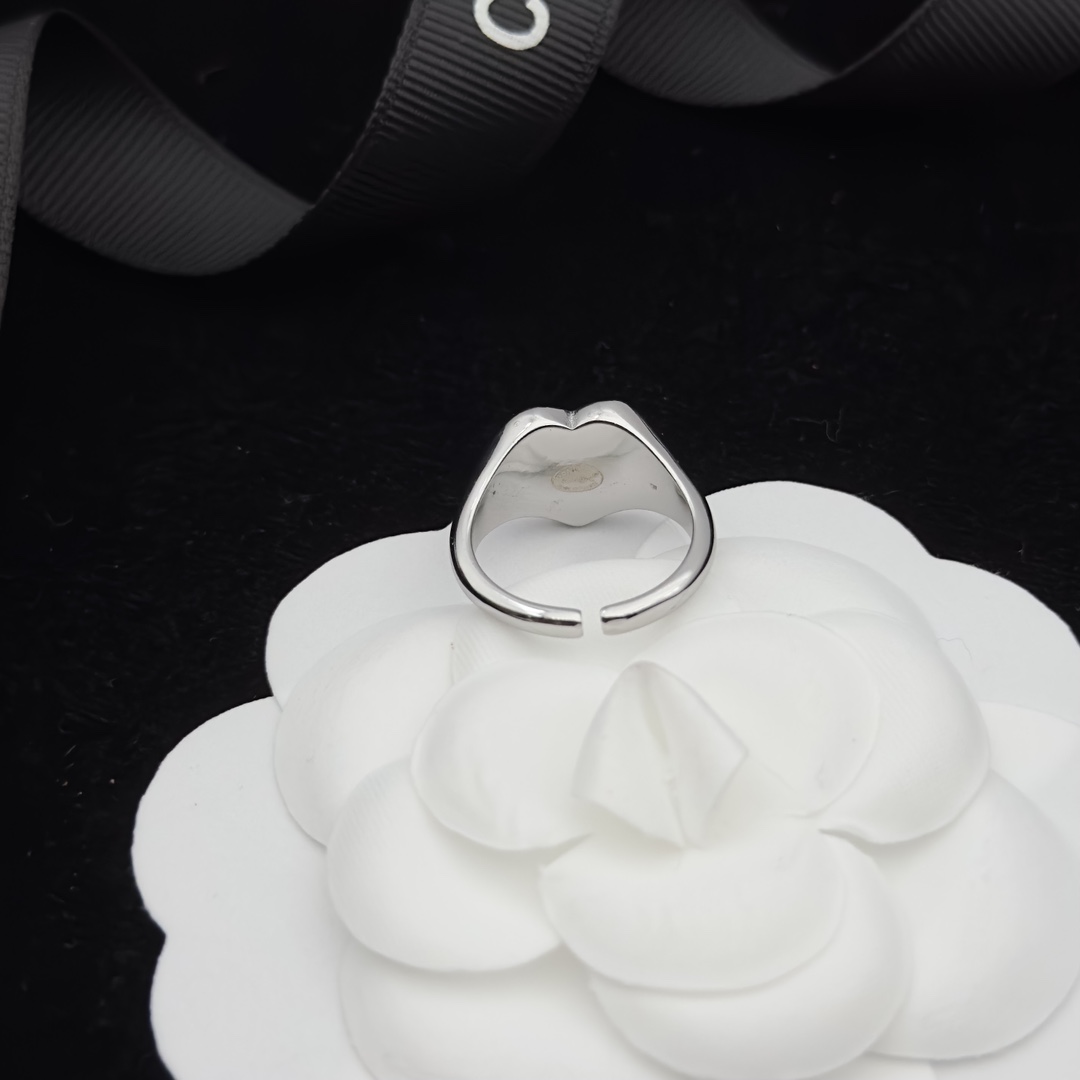 Black Enamel Open Ring with Polished Metal Accents