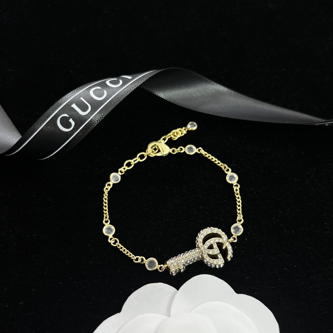 Gold-Tone Crystal Key & Link Jewelry Set: Necklace, Bracelet, Earrings & Open Ring