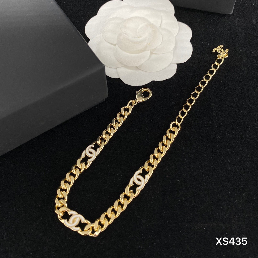 Gold-Toned Chain Jewelry Set (Necklace, Bracelet, Earrings) with White Enamel Letter Motifs
