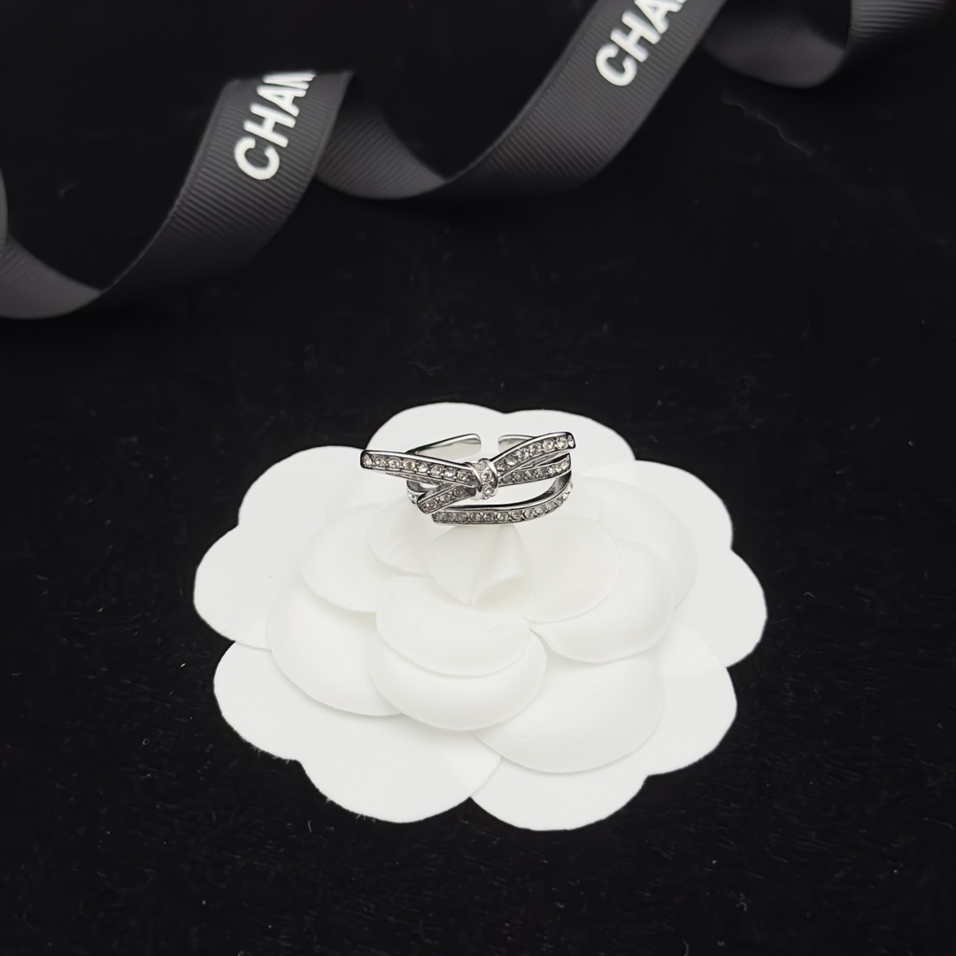 Silver-Tone Open Ring with Crystal-Encrusted Letter Motif