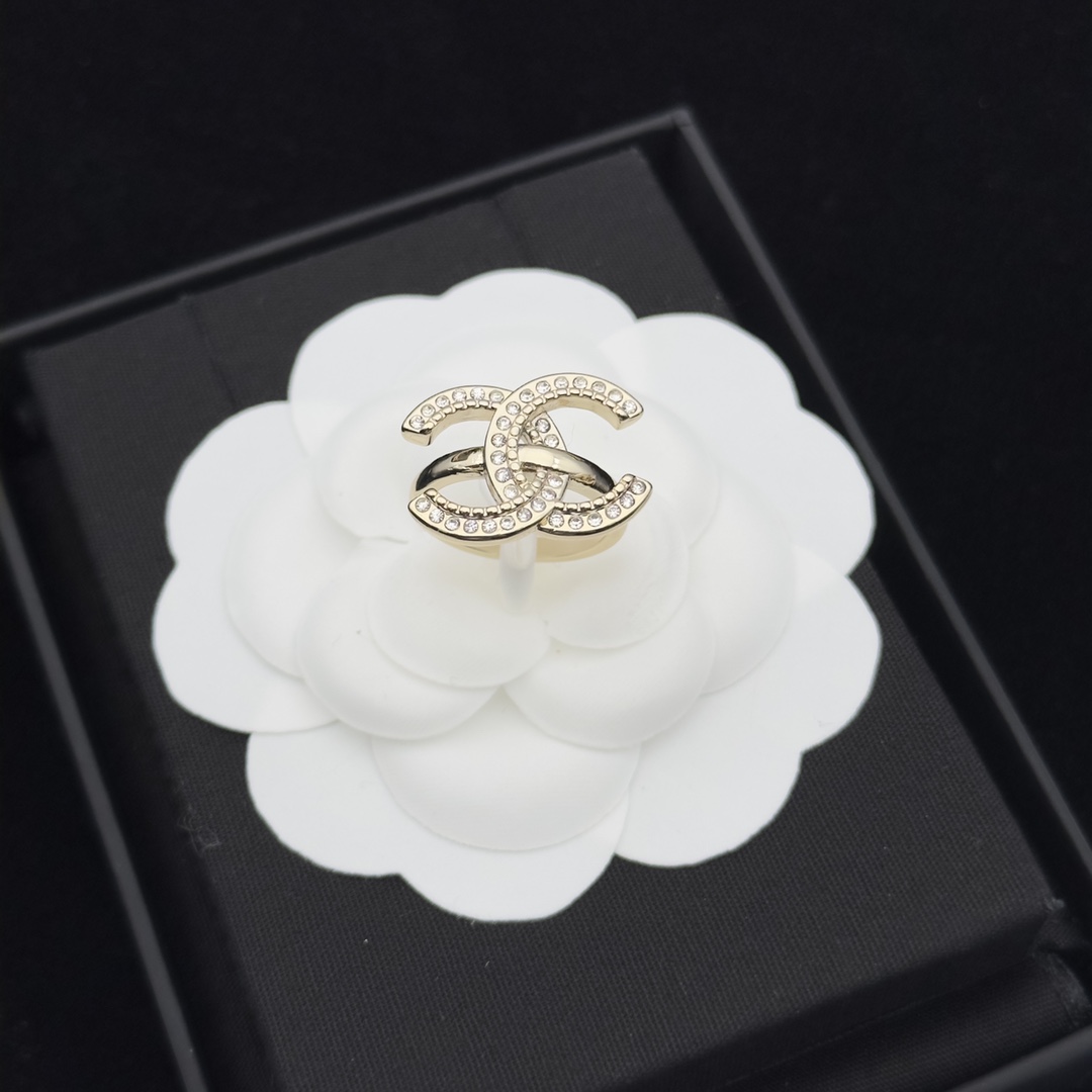 Gold-Tone Open Ring with Crystal-Encrusted Double-Loop Motif