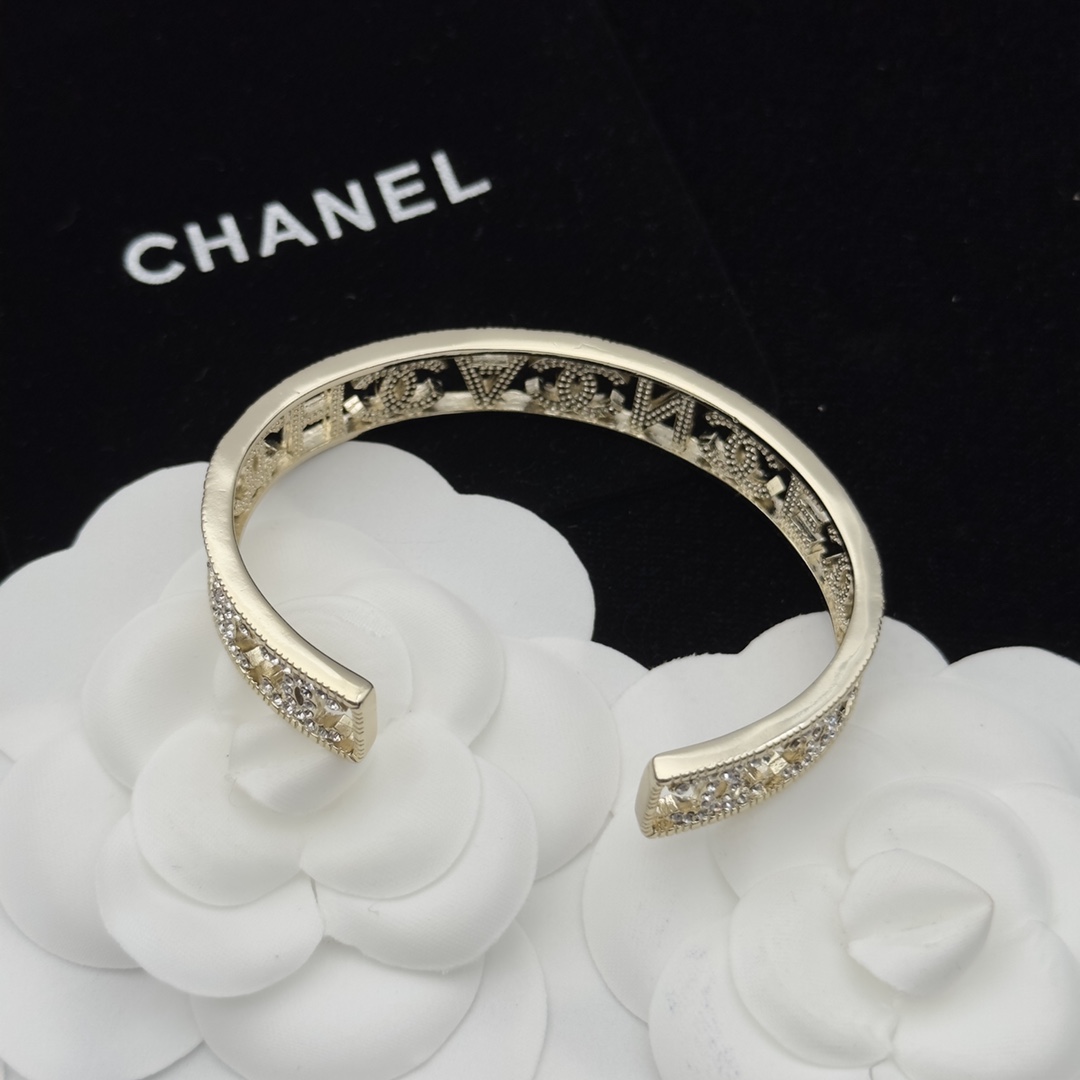 Gold-Tone Lettered Open Cuff Bracelet (Crystal Accents)