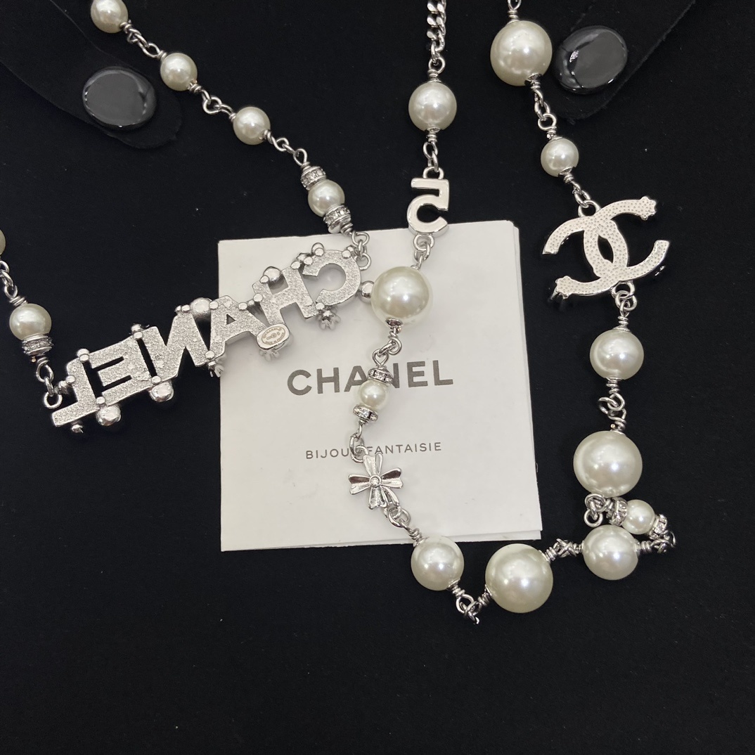 Silver-Toned Jewelry Set with Pearl & Letter Motifs (4 Necklaces, 2 Earring Styles, Open Cuff Bracelet)