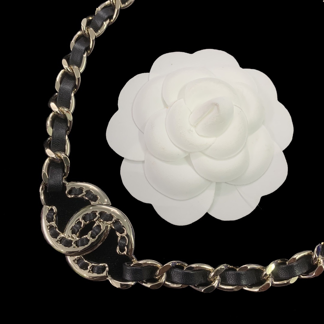 Black PU Leather & Gold-Toned Chain Jewelry Set with Interlocking Details