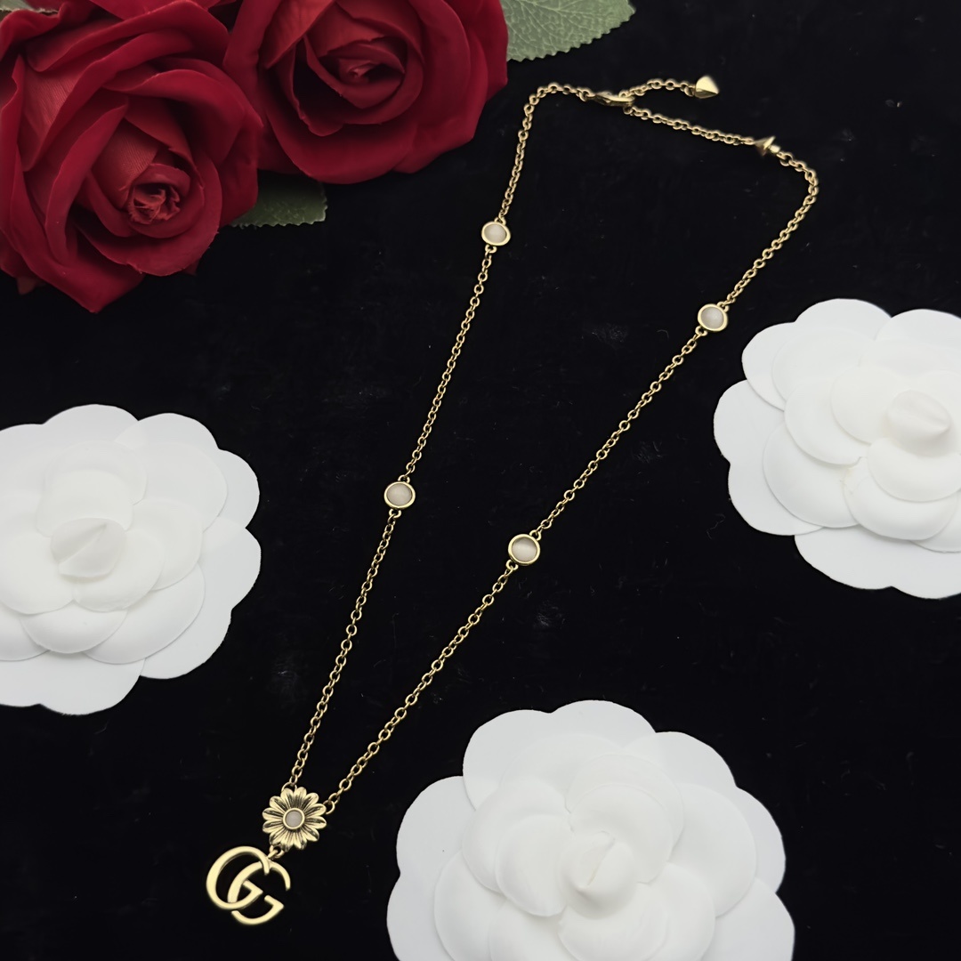 Gold-Tone Moonstone & Floral Jewelry Set: Necklace & Bracelet