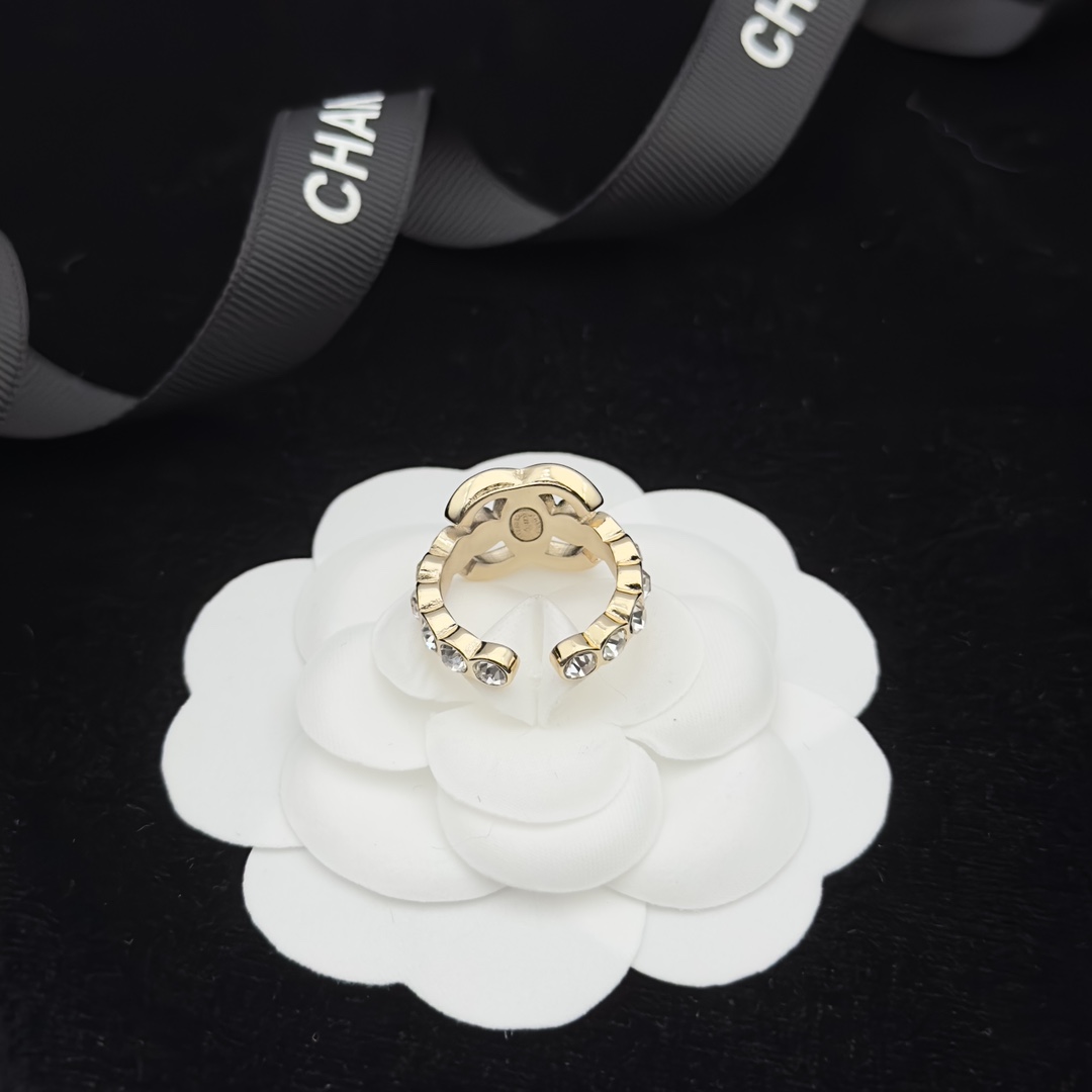 Gold-Tone Openwork Ring with Crystal Accents