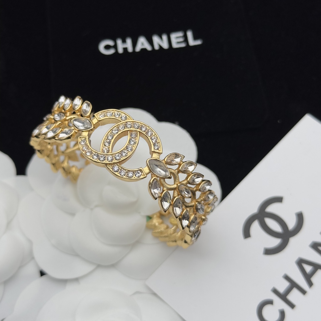 Gold-Tone Statement Jewelry Set: Open Cuff & Brooch