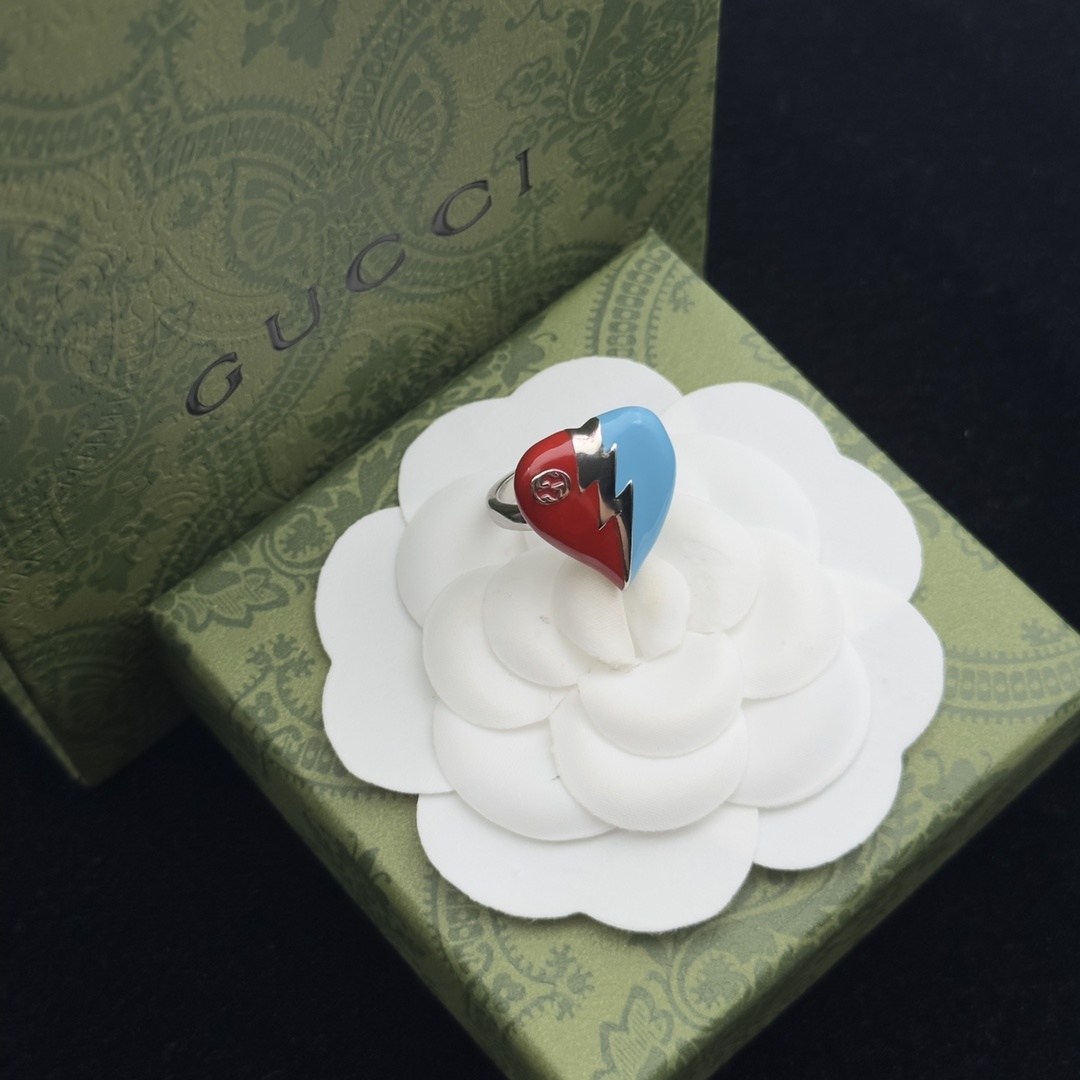 Gold-Tone Enamel Heart Jewelry Set: Earrings, Open Ring & Necklace