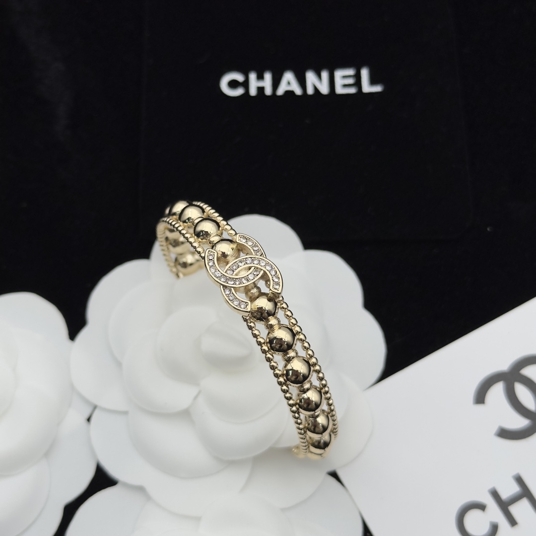 Gold-Tone Beaded Open Cuff Bracelet (Crystal Motif Accent)