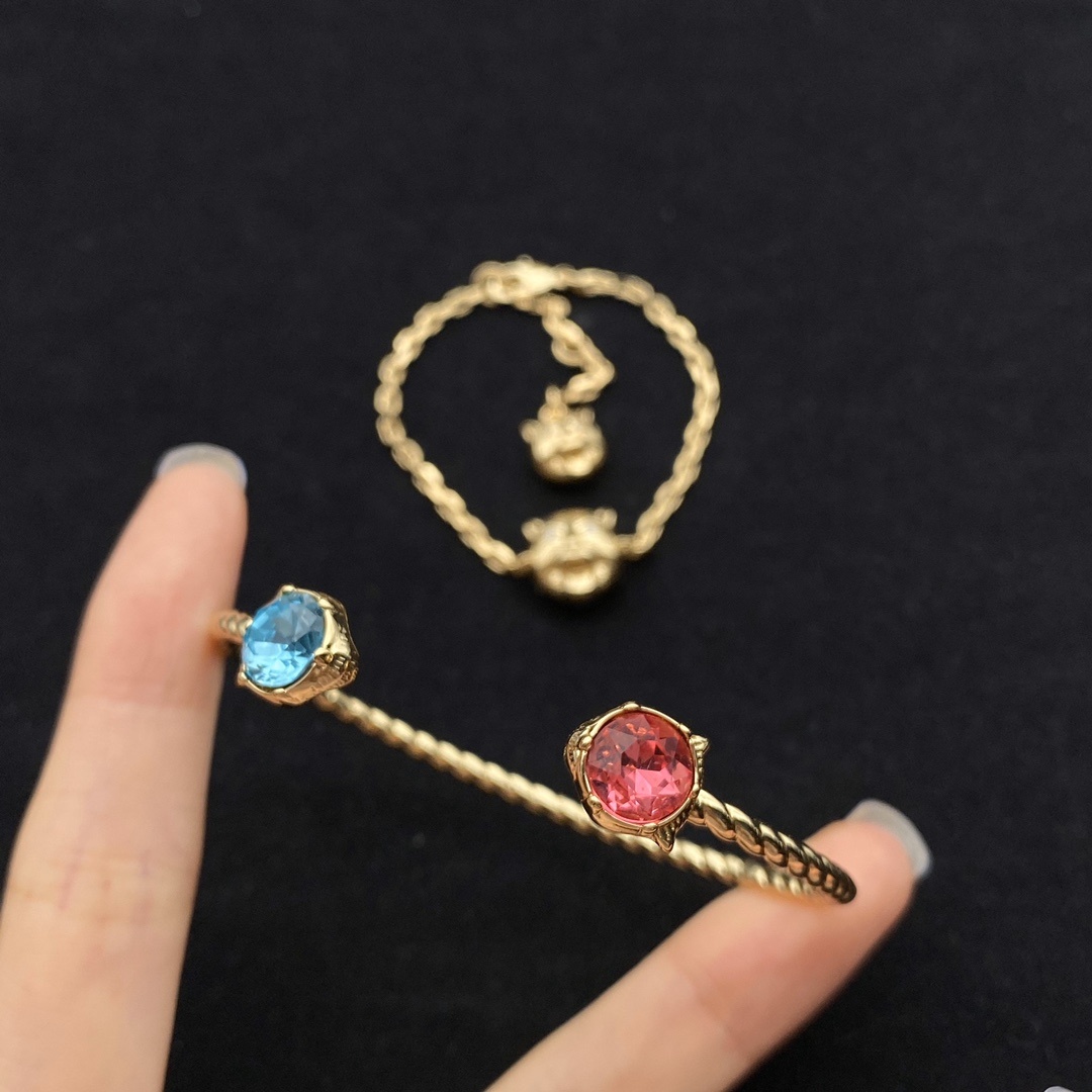 Gold-Tone Twisted Motif & Multi-Color Crystal Jewelry Set: Bracelet, Earrings, Ring & Cuff