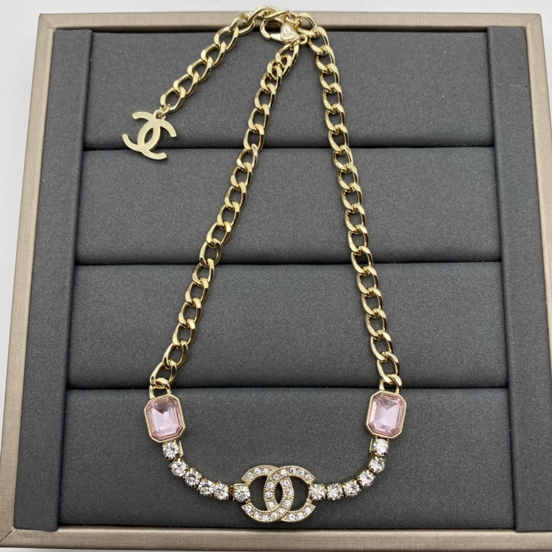 Gold-Toned Jewelry Set with Pink Gem & Crystal Interlocking Details