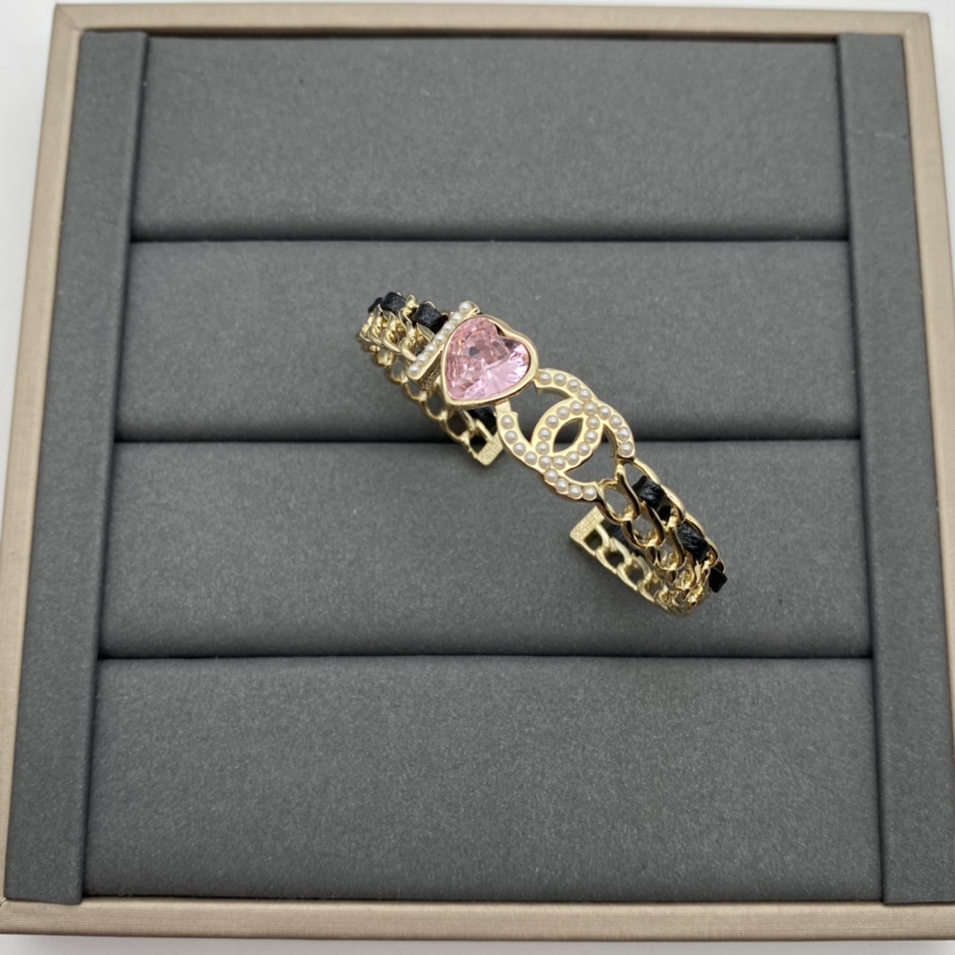 Black PU Leather Jewelry Set with Pink Heart & Crystal Accents in Gold Tones