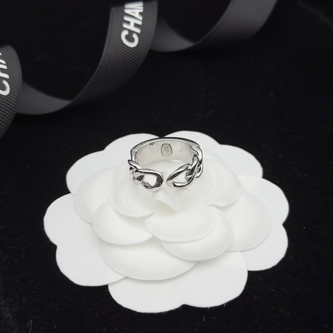 Silver-Tone Open Ring with Chain-Detailed Lettering