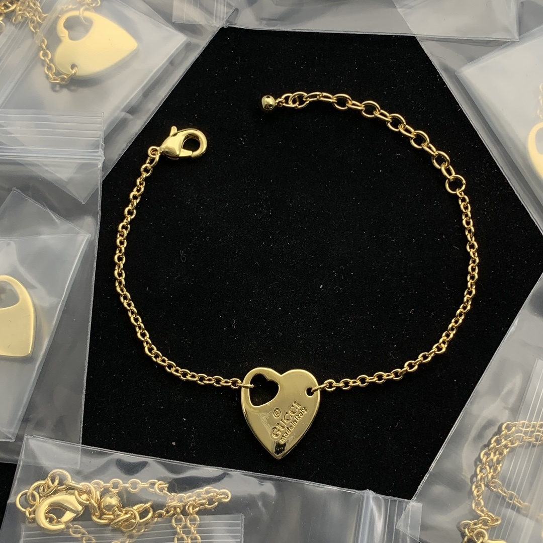 Two-Tone Heart Cutout Jewelry Set: Silver/Gold Necklaces, Bracelet, Ring & Earrings