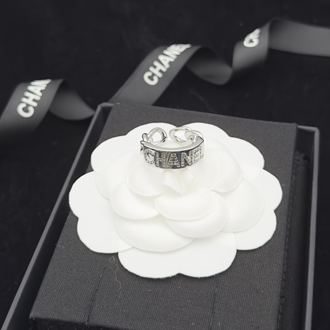 Silver-Tone Open Ring with Chain-Detailed Lettering