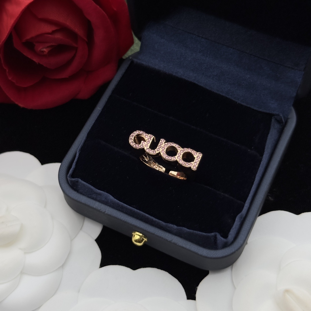 Rose Gold-Tone Pink Crystal Letter Jewelry Set: Necklace, Bracelet, Earrings, Hair Clip, Brooch & Open Ring