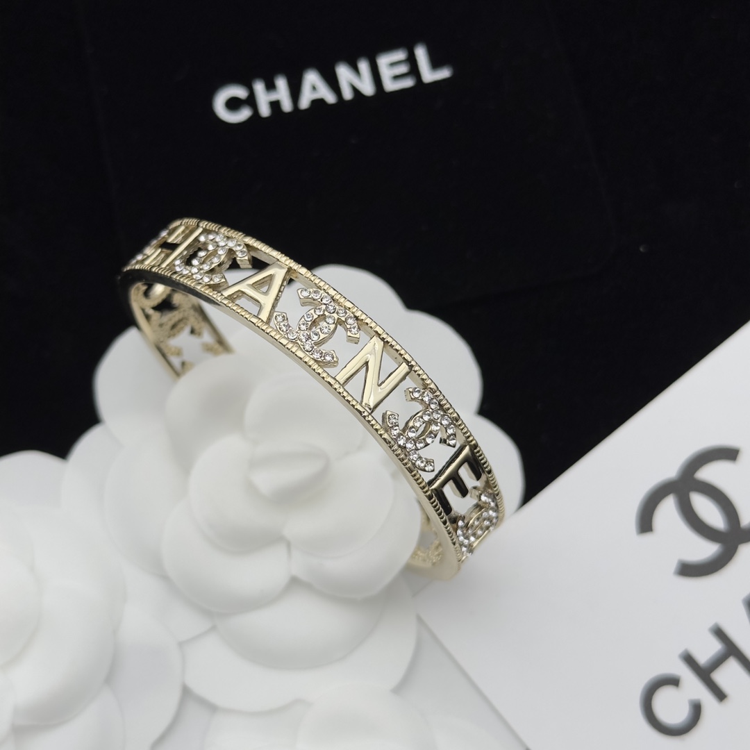 Gold-Tone Lettered Open Cuff Bracelet (Crystal Accents)