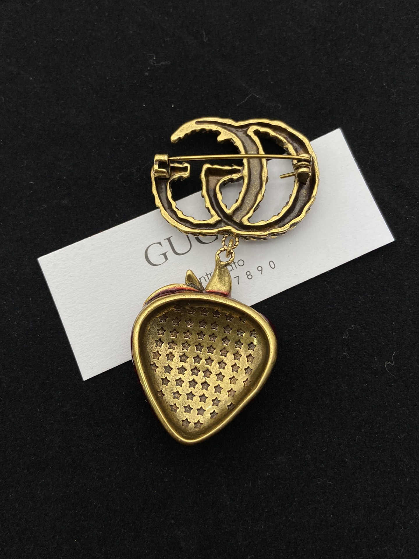 Gold-Tone Red & Green Accent Strawberry Jewelry Set: Earrings & Brooch