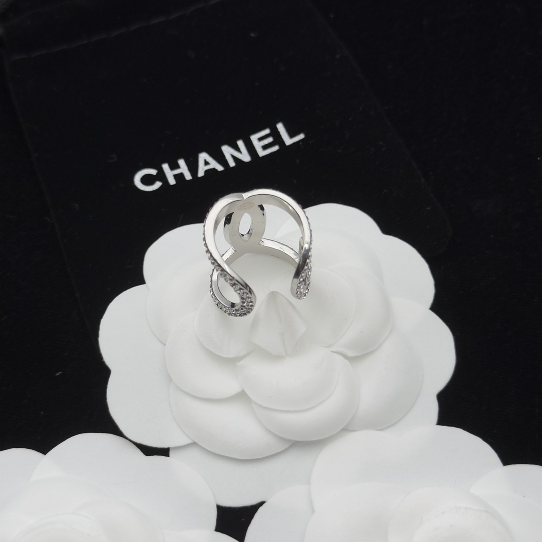  Two-Tone (Silver & Gold) Openwork Ring with Full Crystal Pavé