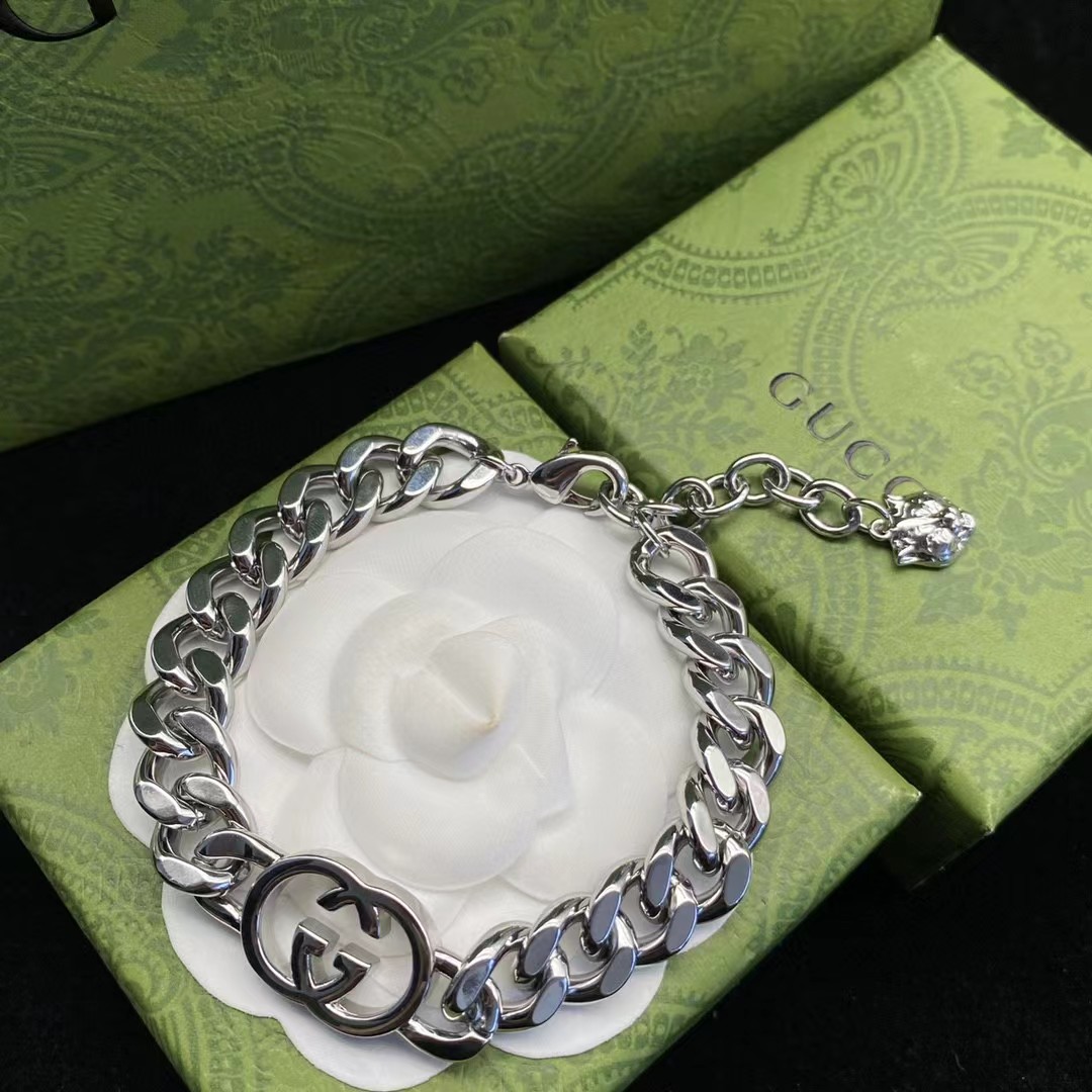 Silver-Tone Chain Jewelry Set: Statement Necklace & Bracelet