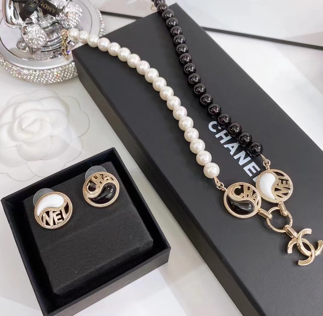 Gold-Toned Dual-Tone Jewelry Set (3 Earring Styles, Necklace)