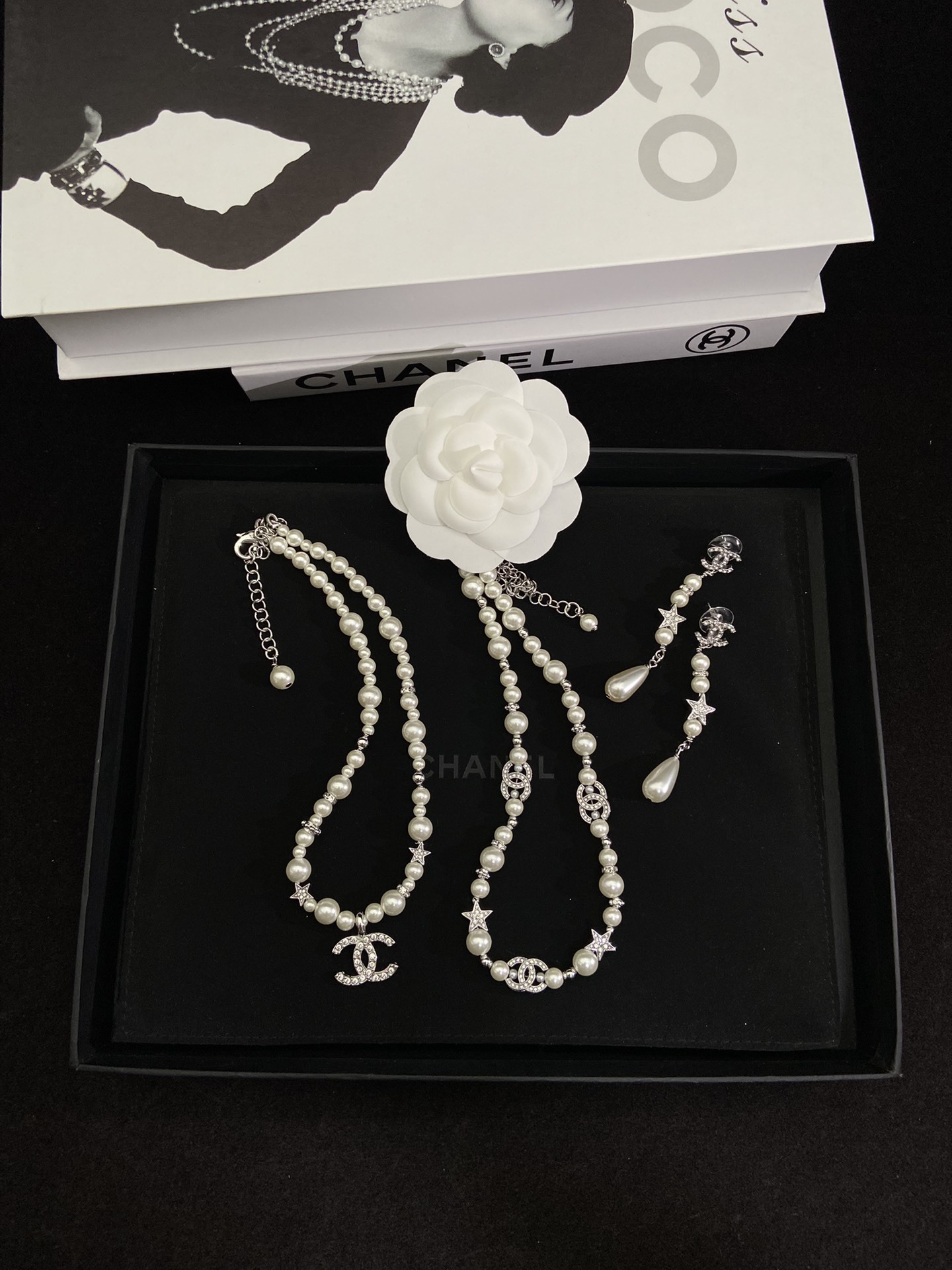 Silver-Toned Pearl & Whimsical Charm Jewelry Set (2 Necklaces, Earrings)