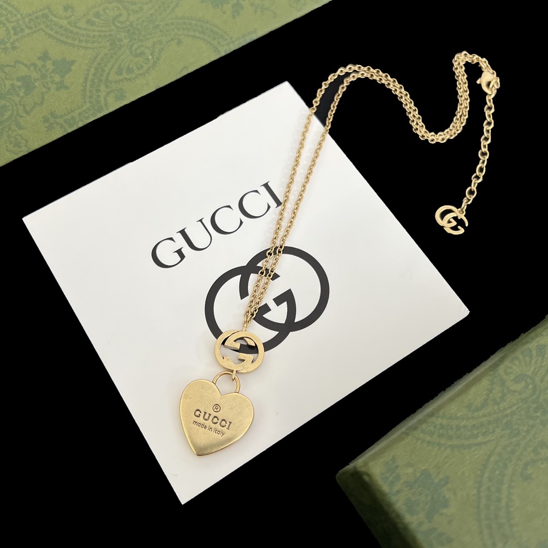 Gold-Tone Heart Motif Jewelry Set: Necklace & Earrings