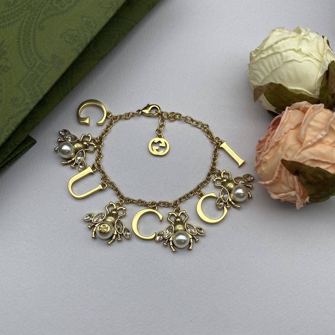 Gold-Tone Letter & Bee Jewelry Set: Necklace, Bracelet & 2 Earring Styles