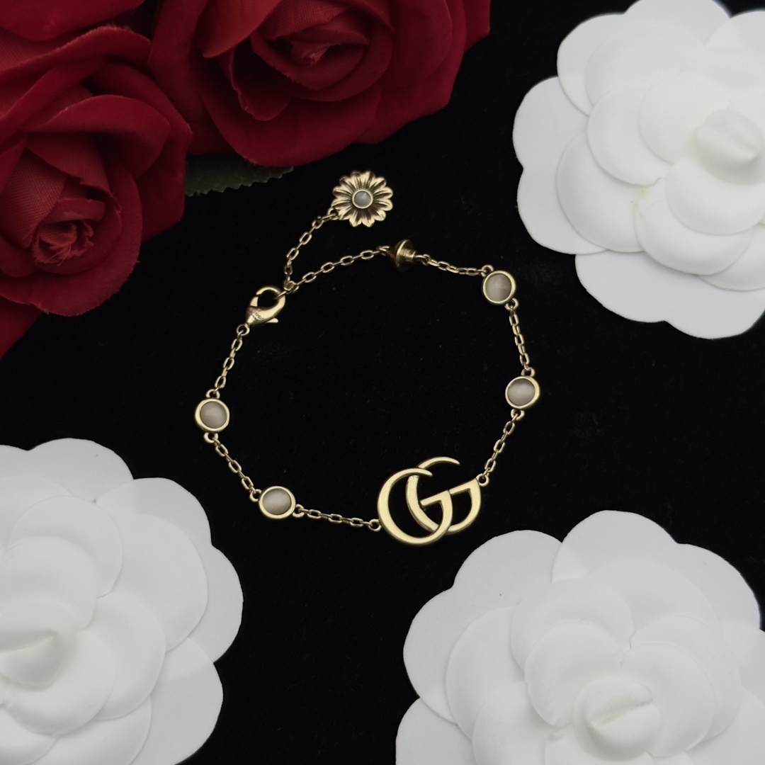 Gold-Tone Moonstone & Floral Jewelry Set: Necklace & Bracelet