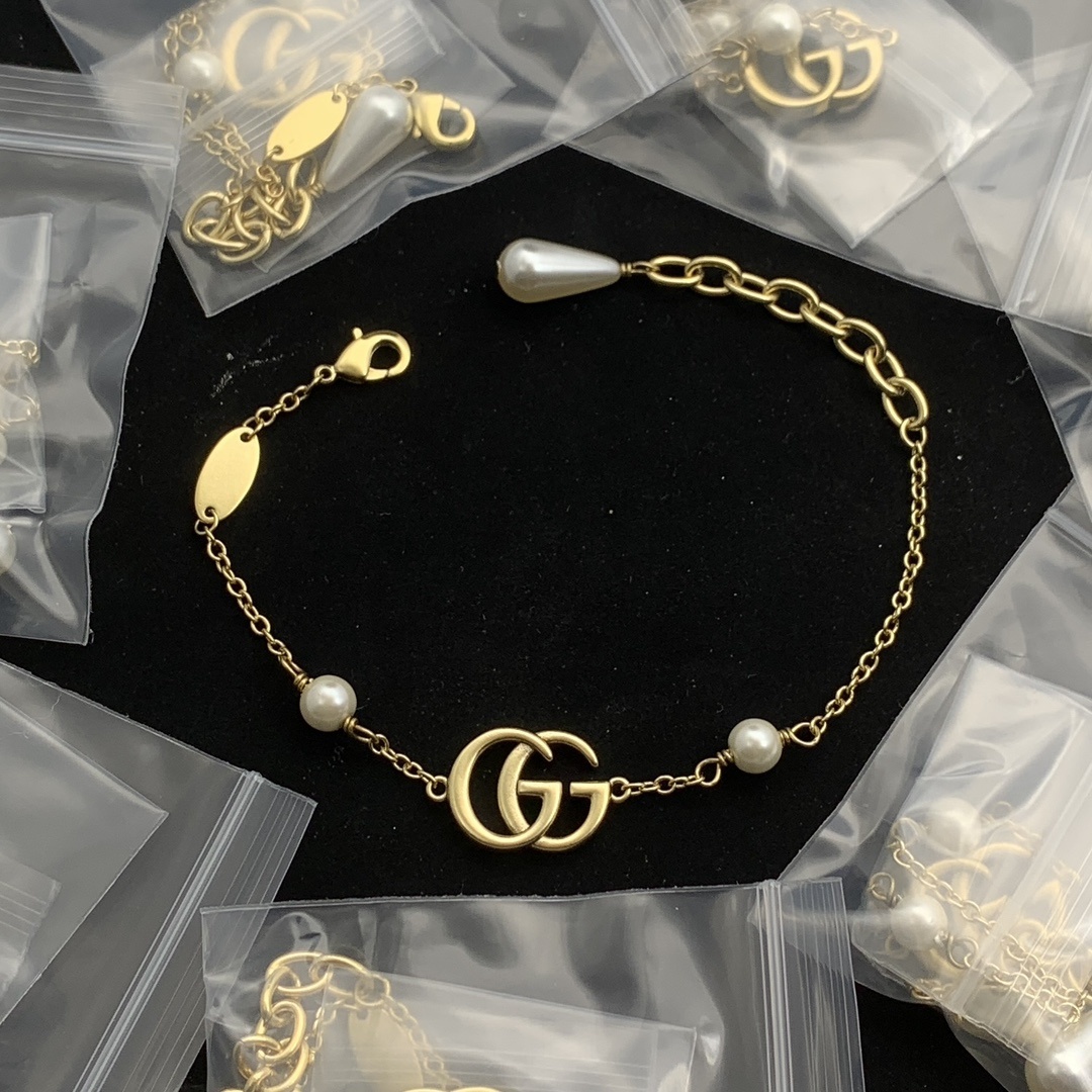 Gold-Tone Geometric & Pearl Jewelry Set: Necklace, Bracelet & Earrings