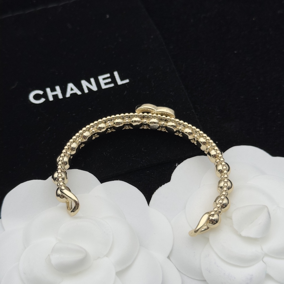 Gold-Tone Beaded Open Cuff Bracelet (Crystal Motif Accent)