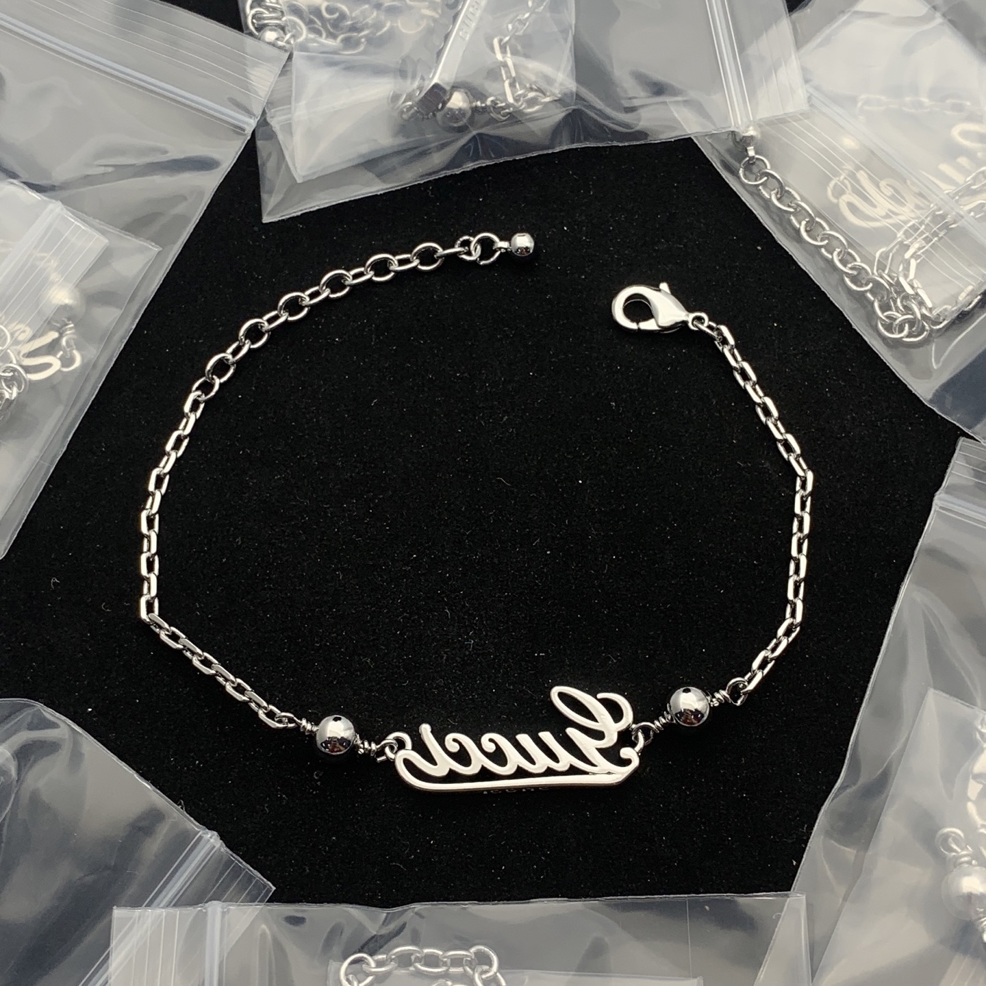 Silver-Tone Script Letter Jewelry Set: Necklace, Bracelet & Earrings