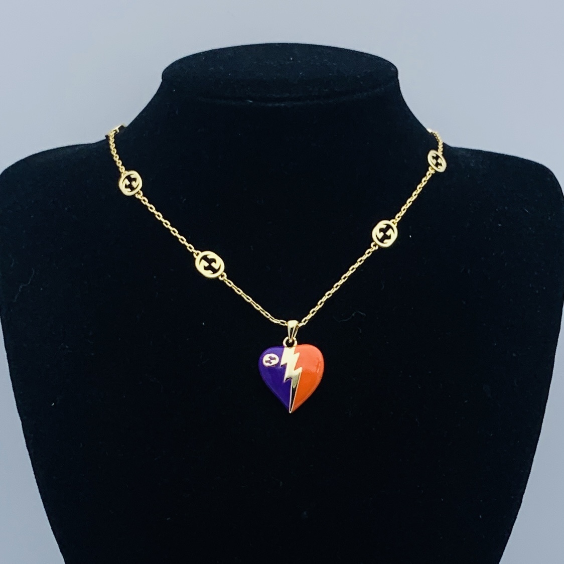Gold-Tone Enamel Heart Jewelry Set: Earrings, Open Ring & Necklace