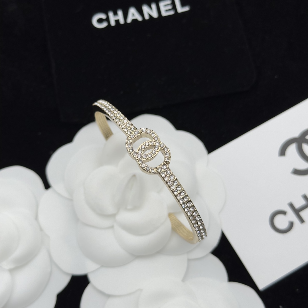 Gold-Tone Crystal-Encrusted Open Cuff Bracelet (Interlocking Motif)