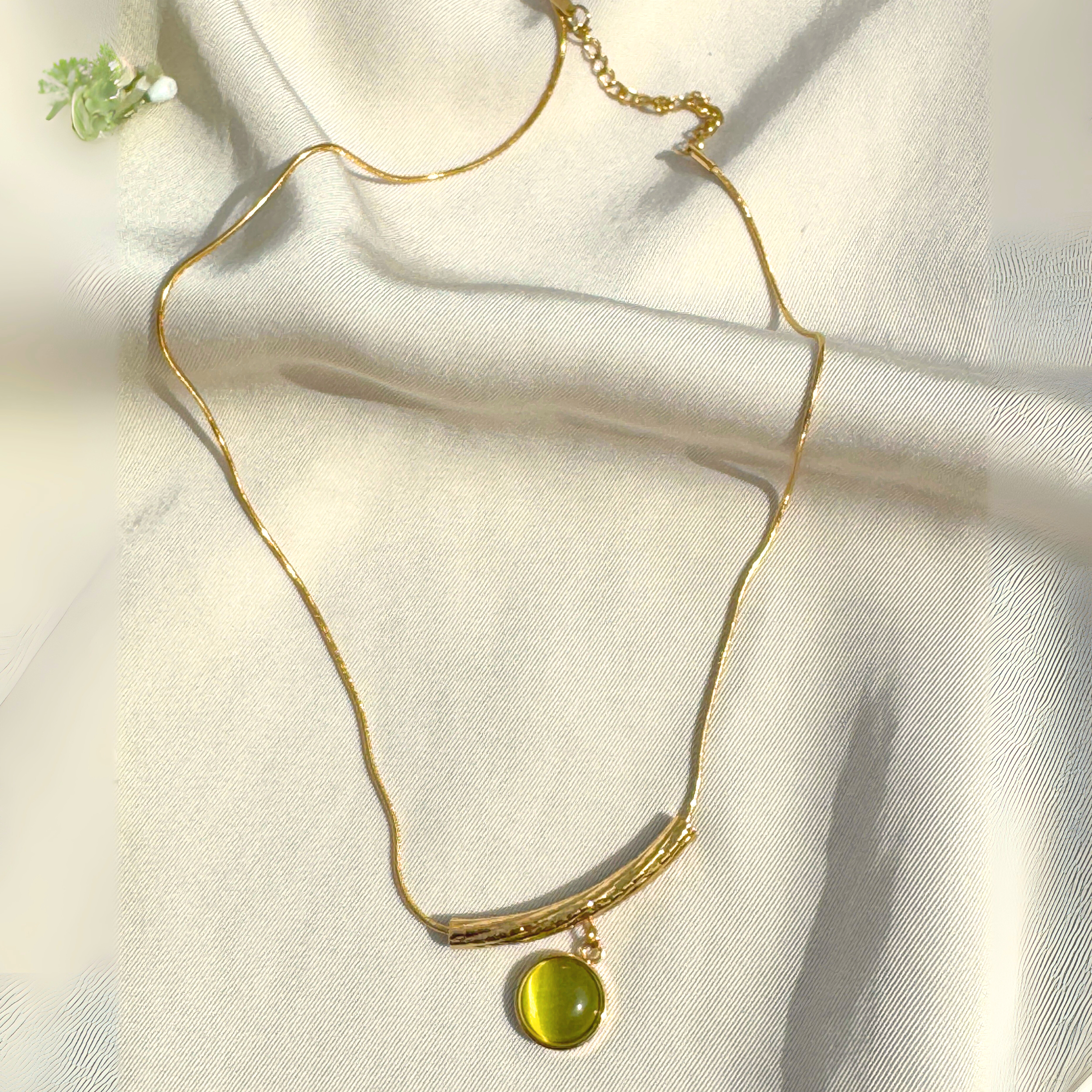 18k Gold Necklace with Green Pendant | Anti-tarnish | 
