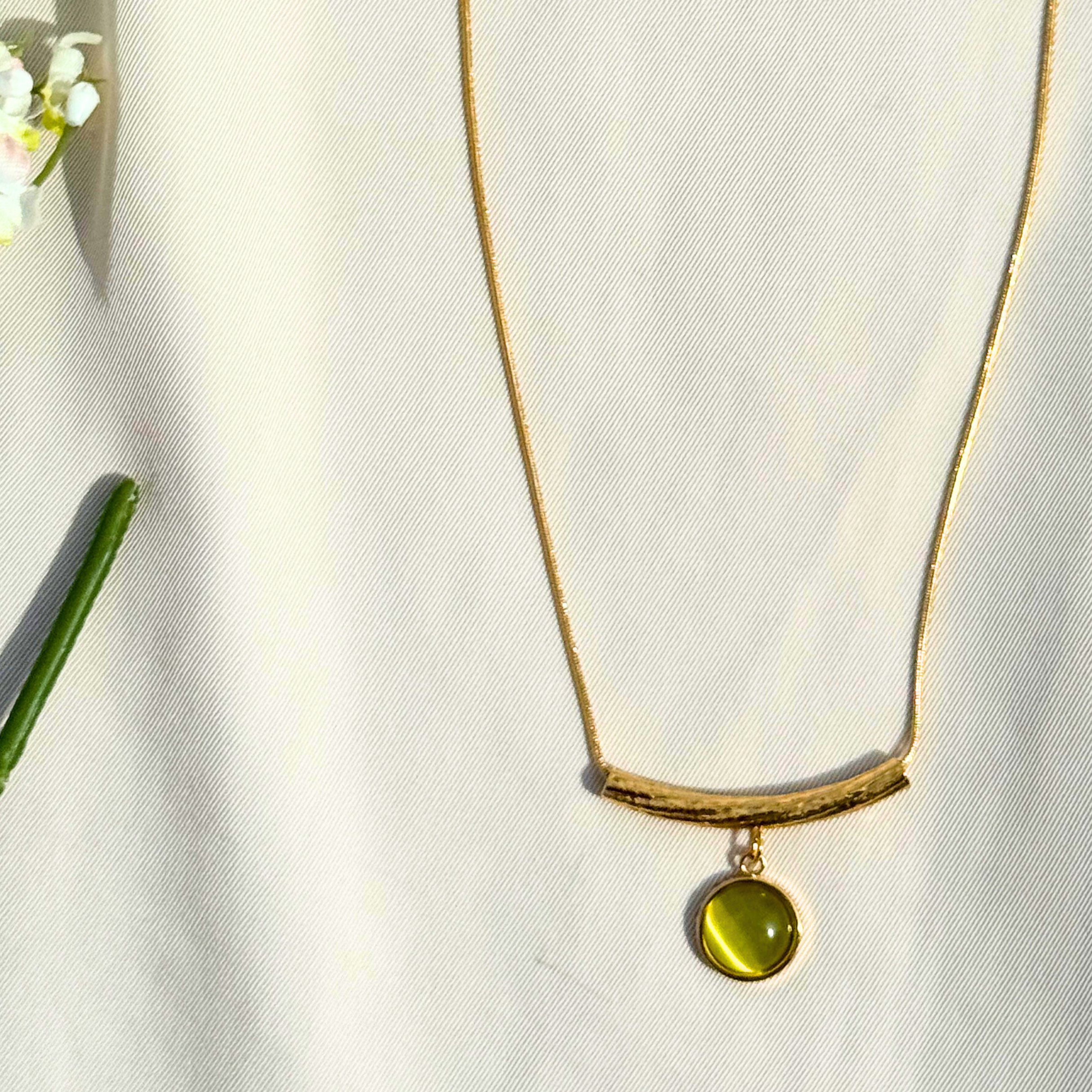 18k Gold Necklace with Green Pendant | Anti-tarnish | 