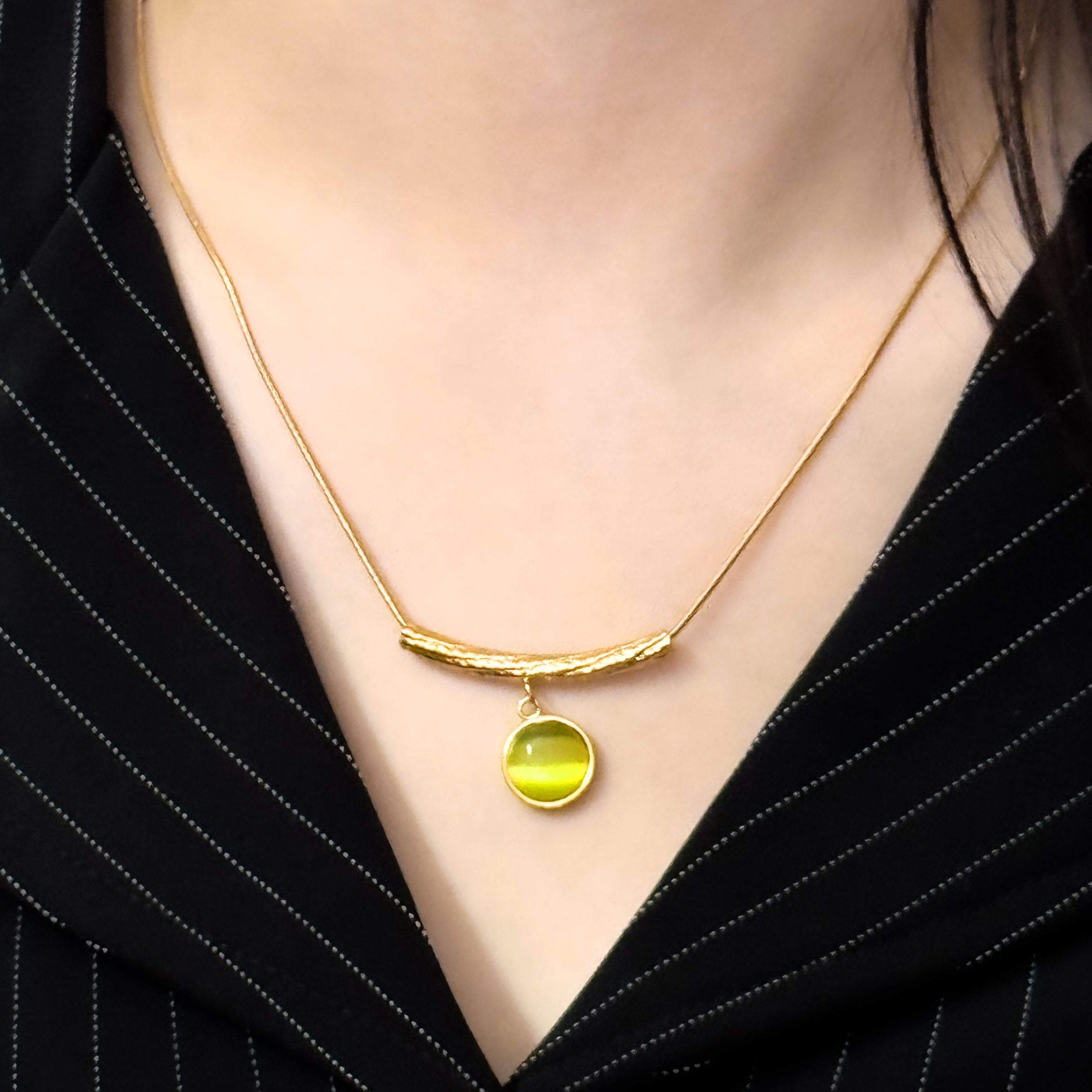 18k Gold Necklace with Green Pendant | Anti-tarnish | 