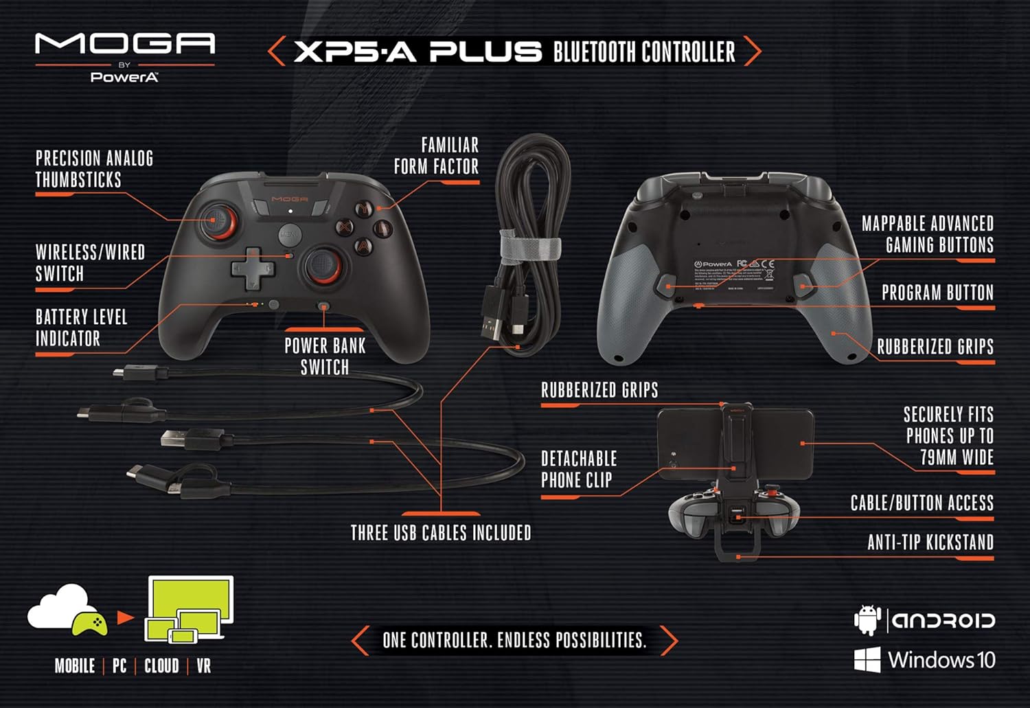PowerA MOGA XP5-X Plus Bluetooth Controller – Mobile & Cloud Gaming on Android & PC – Open Box / As New