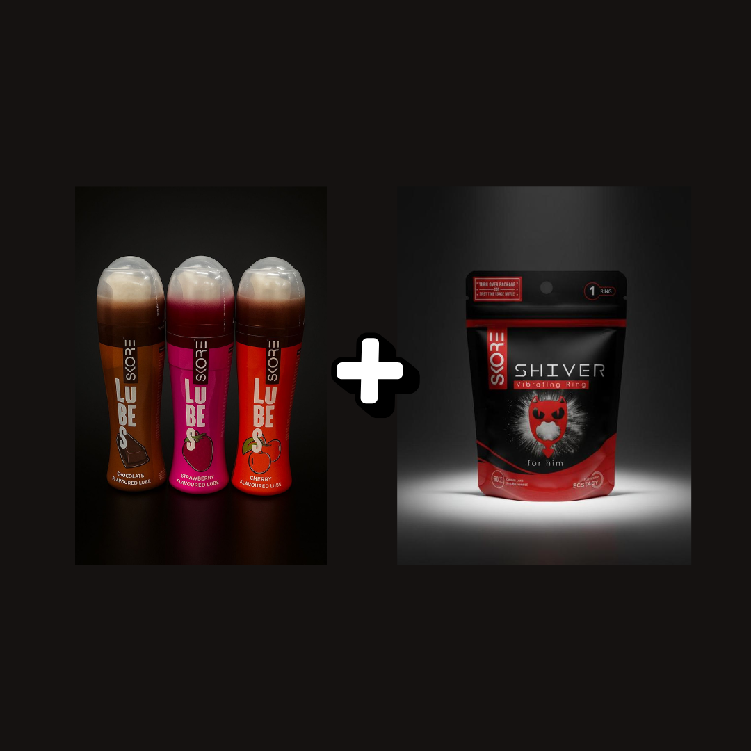 Skore Lubes - Pack Of 3 (Chocolate Strawberry Cherry) + Shiver Vibrating Ring