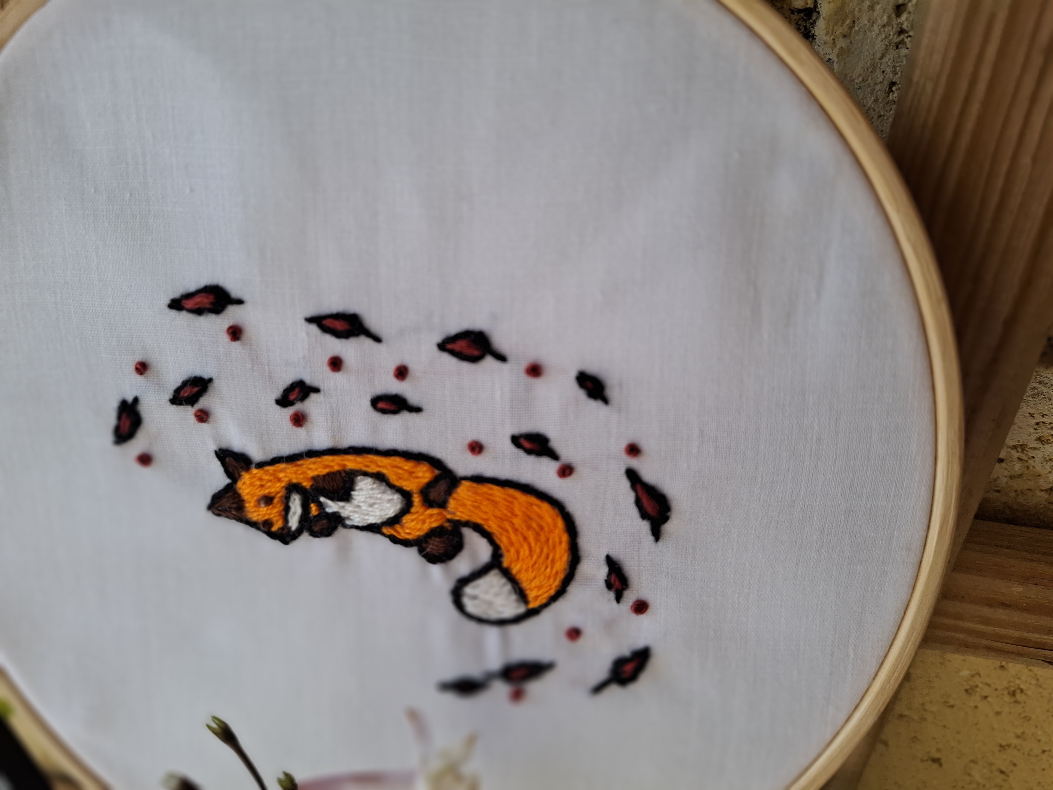 Handmade Embroidered Fox Hoop