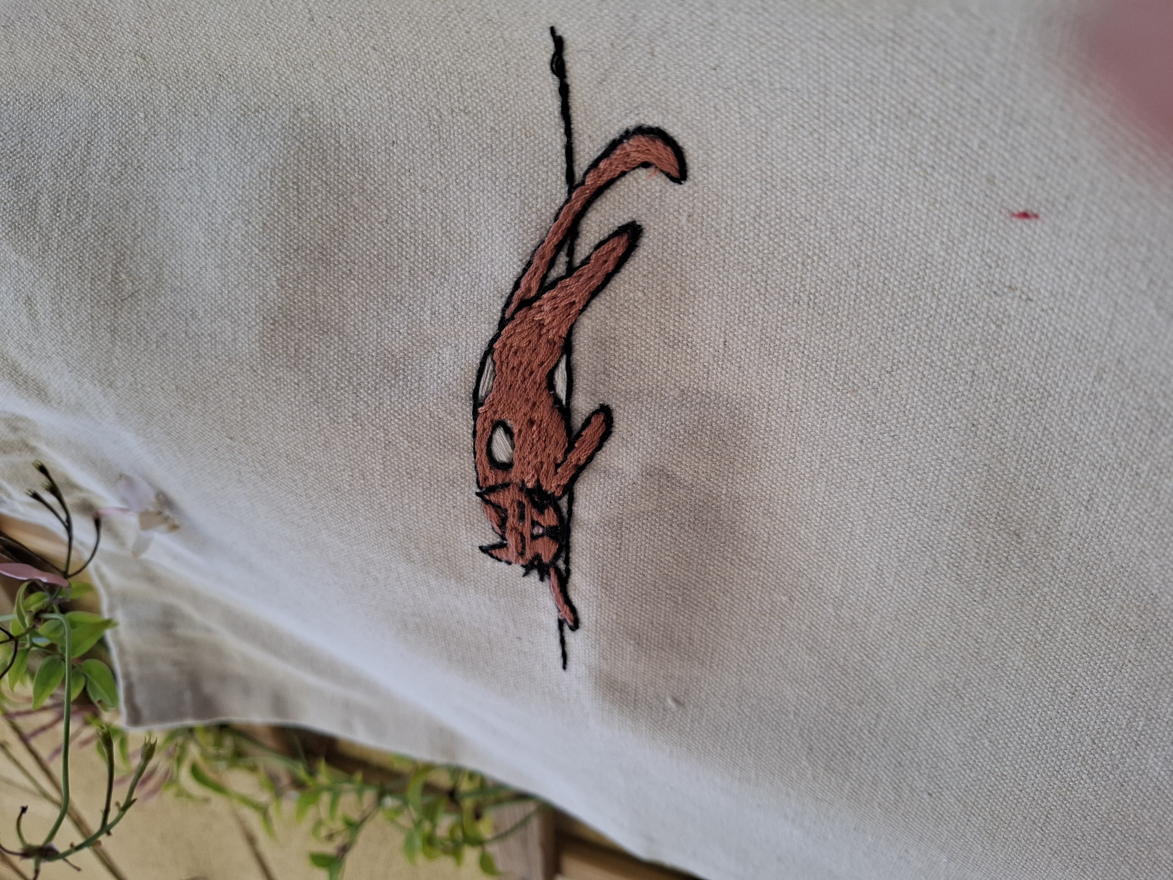 Embroidered Cat Canvas Tote Bag
