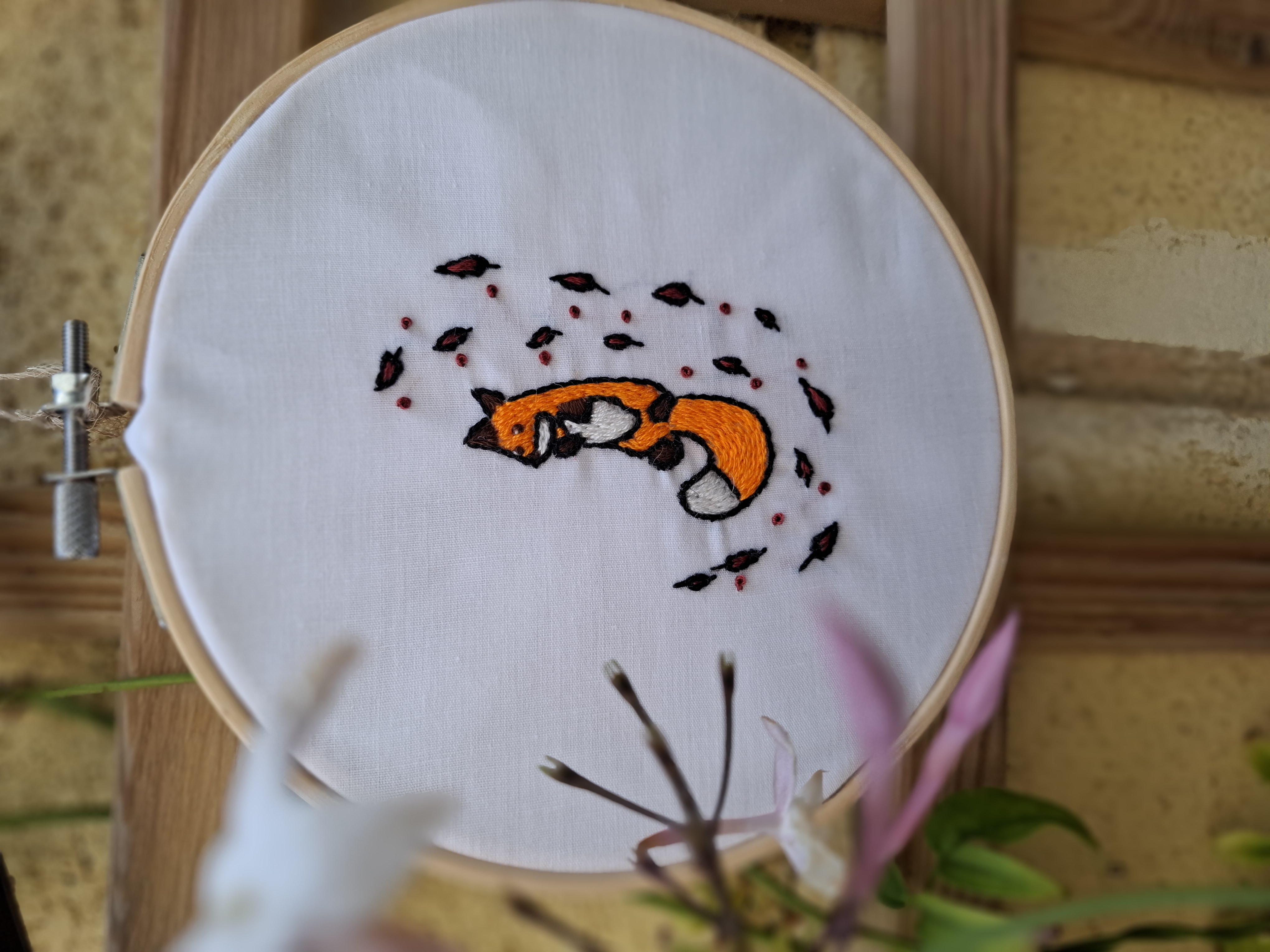 Handmade Embroidered Fox Hoop