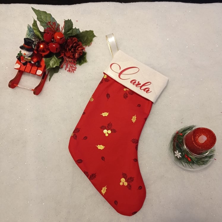 Chaussette de Noël houx doré