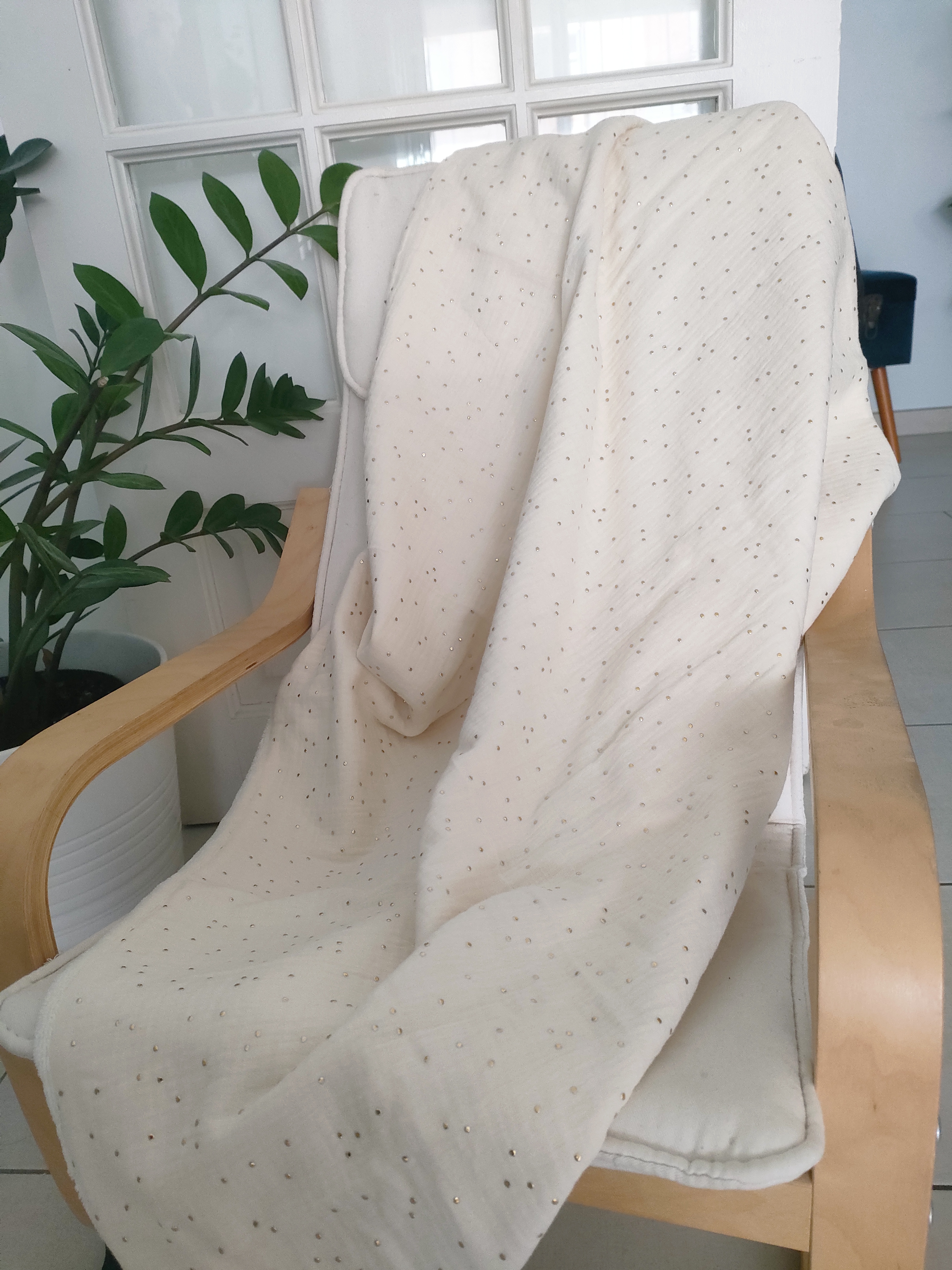 Couverture bébé écru à pois or