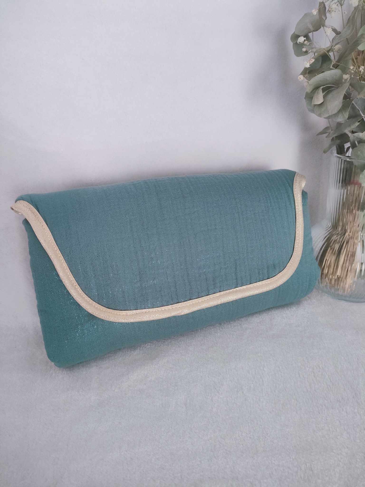 Matelas à langer nomade bleu océan pailleté