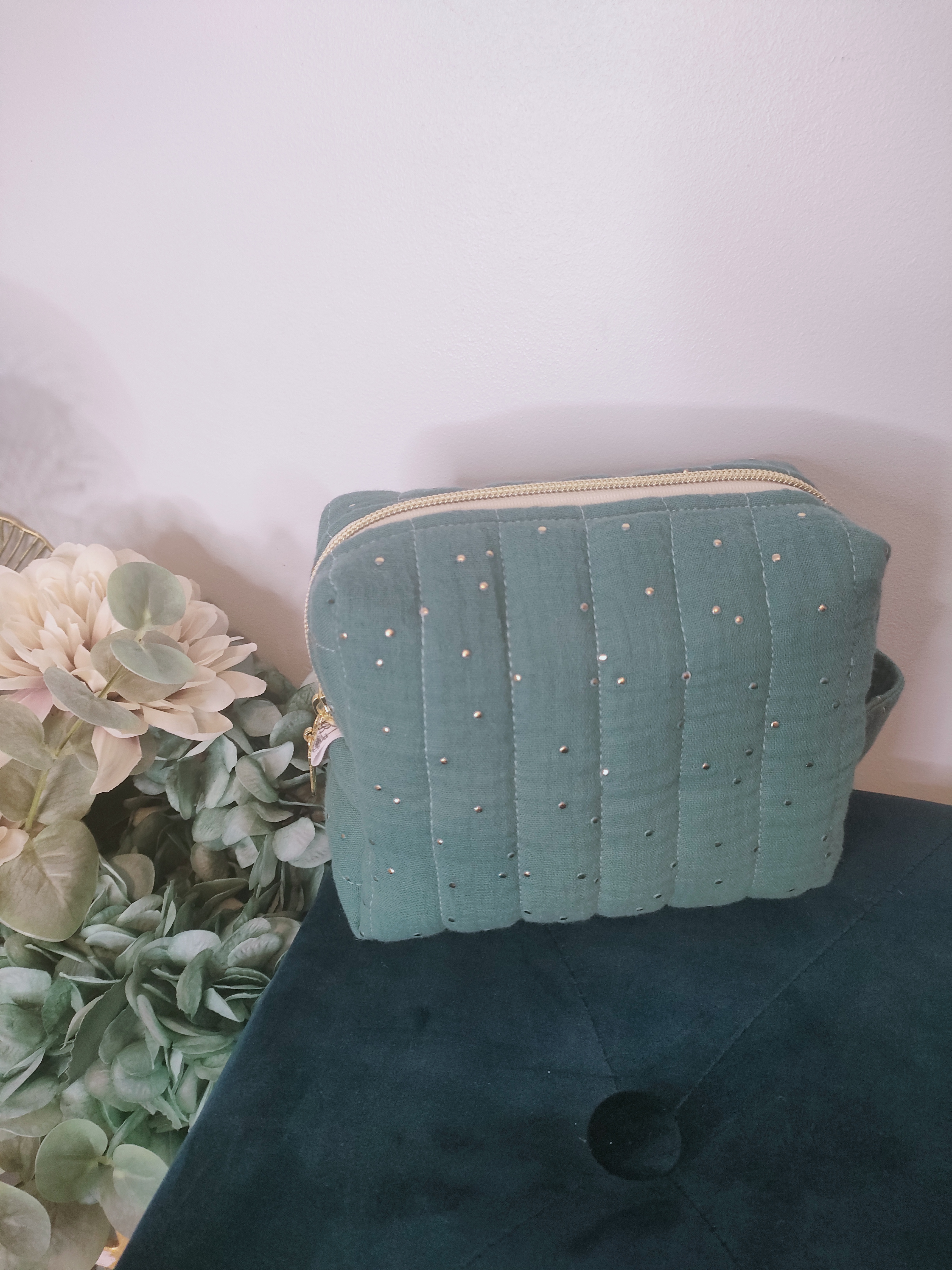 Trousse de toilette eucalyptus à pois