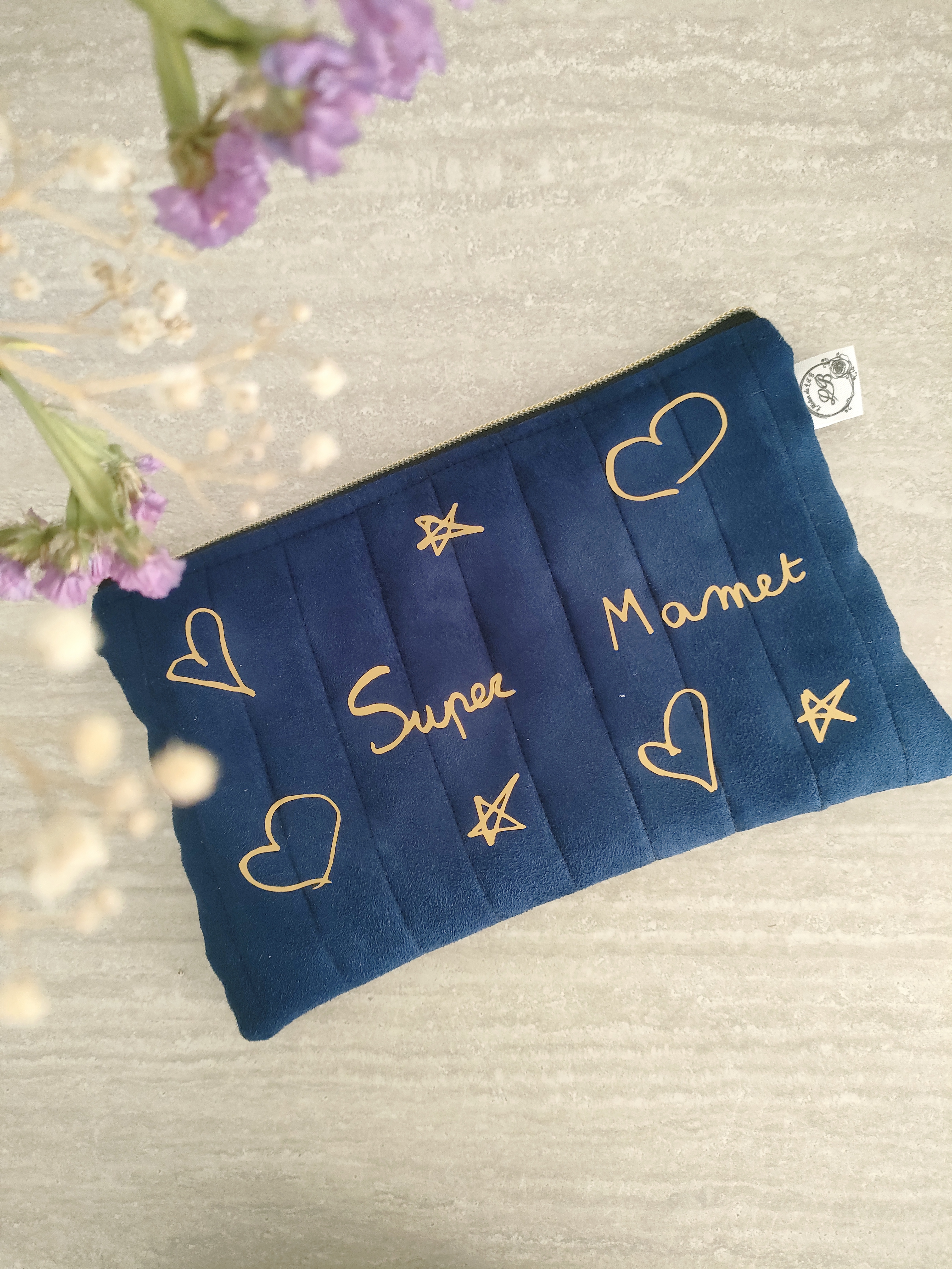 Pochette plate velours marine