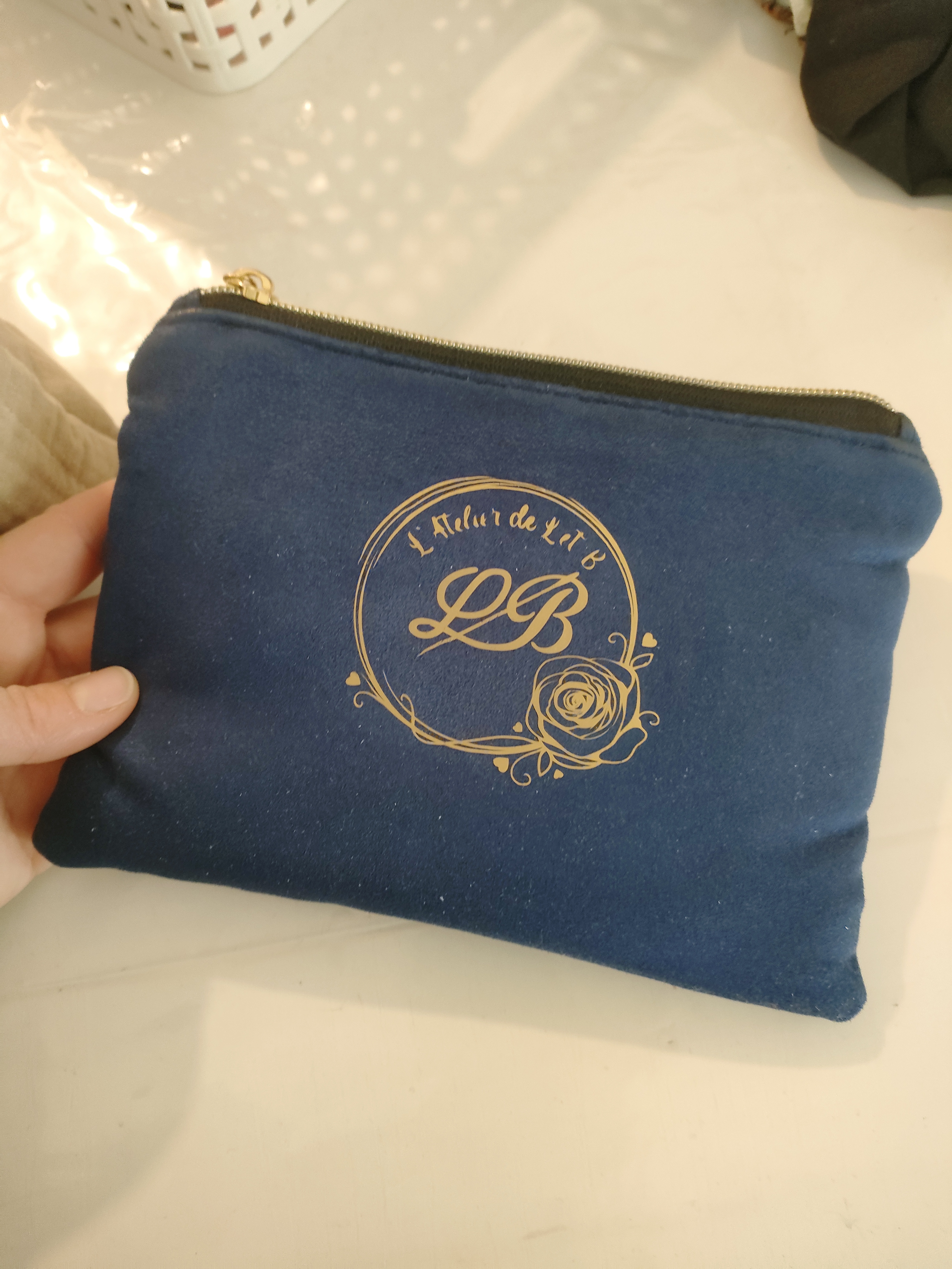 Pochette plate velours marine