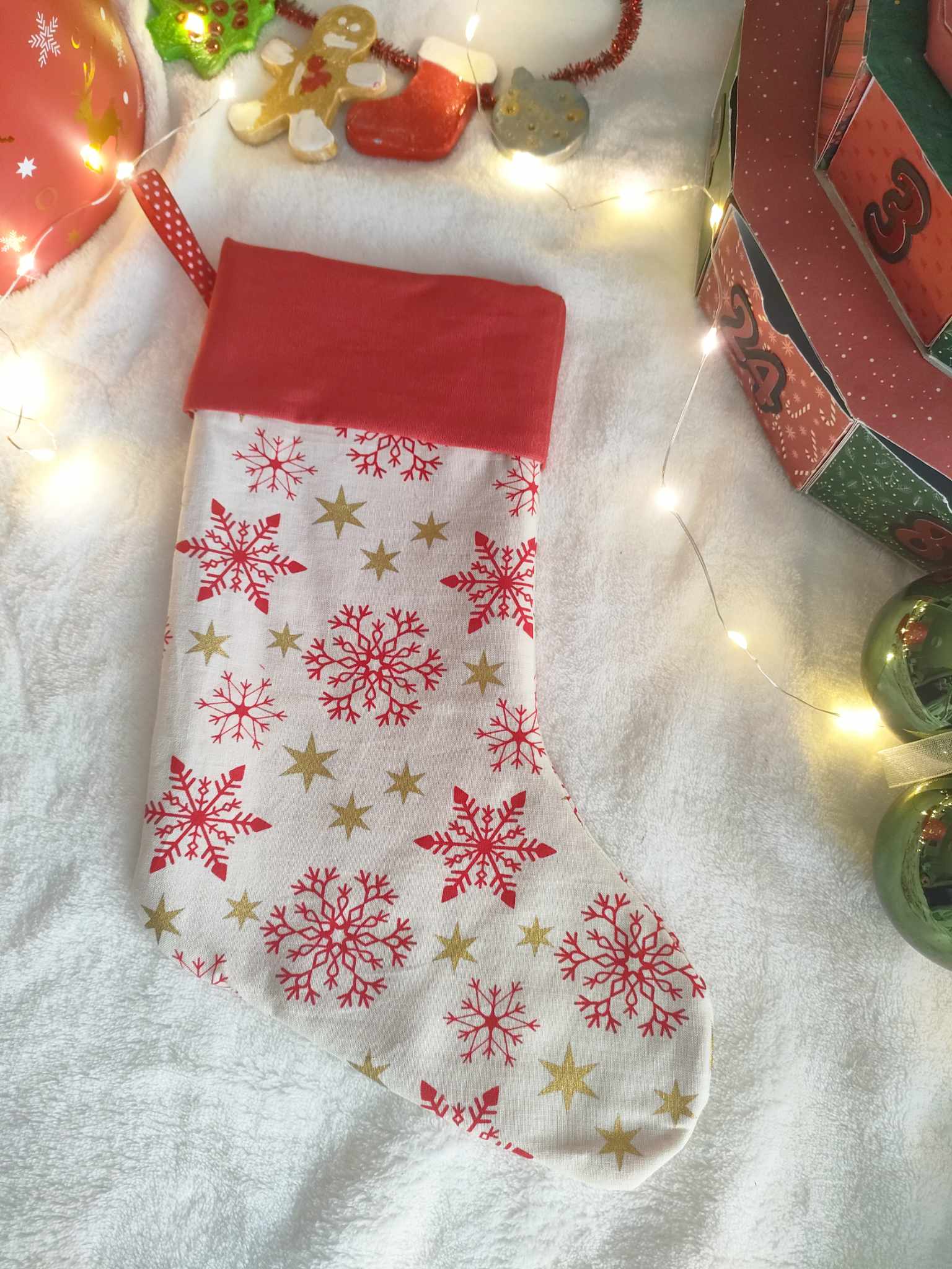 Chaussette de Noël flocon rouge