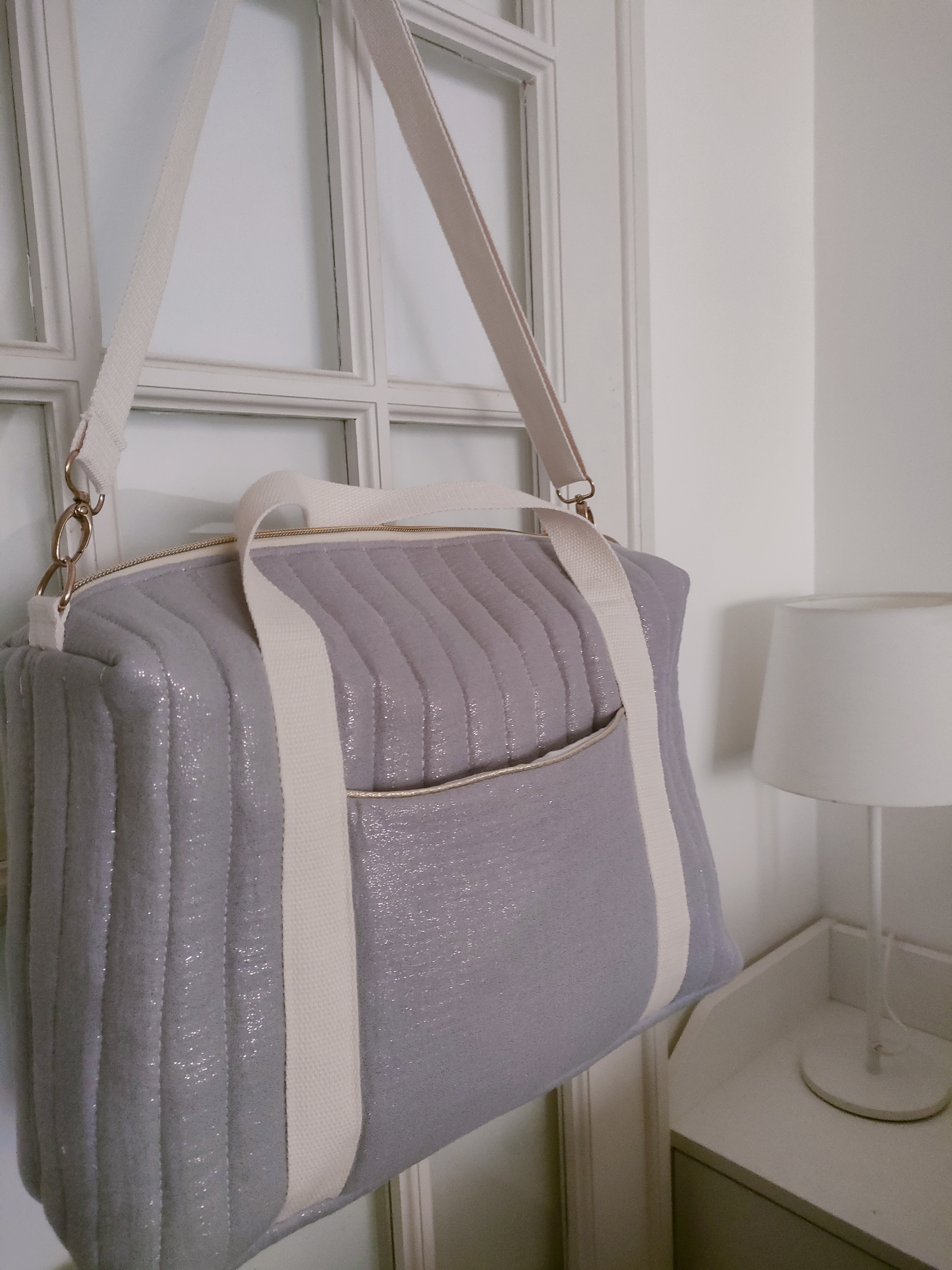 Sac à langer gris pailleté